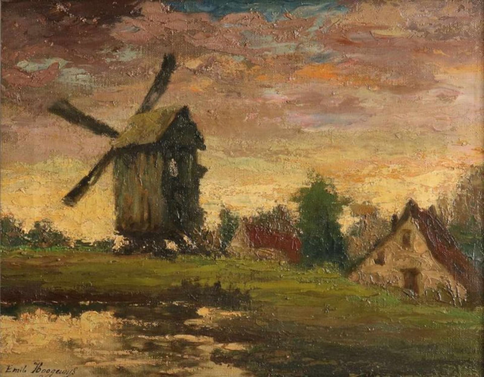 Emile Hoogewijs. Circa 1915. Landscape with a mill. Belgian School. Oil on linen. Dimensions: 36 x