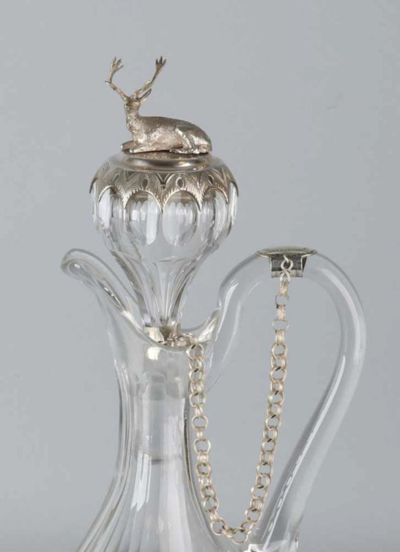 Beautiful crystal carafe with silver, 835/000. Crystal carafe with etching, with spout and handle - Bild 2 aus 2