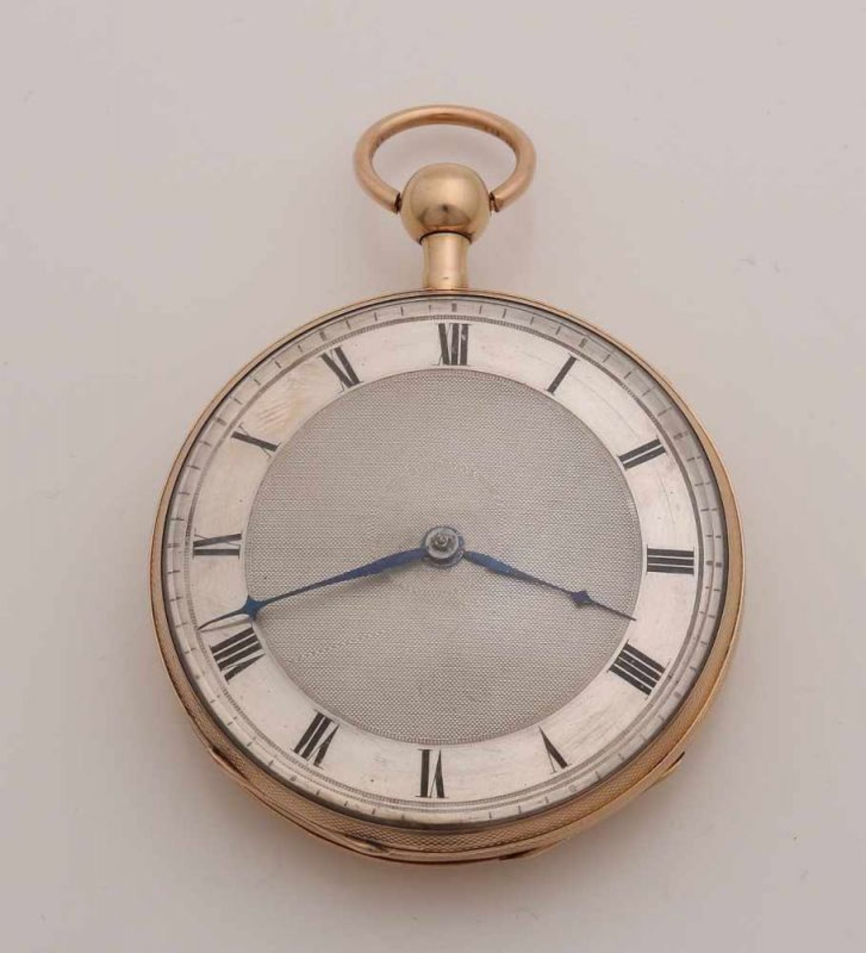 Special yellow gold pocket watch with percussion, 750/000, with metal dust cover and gray-machined