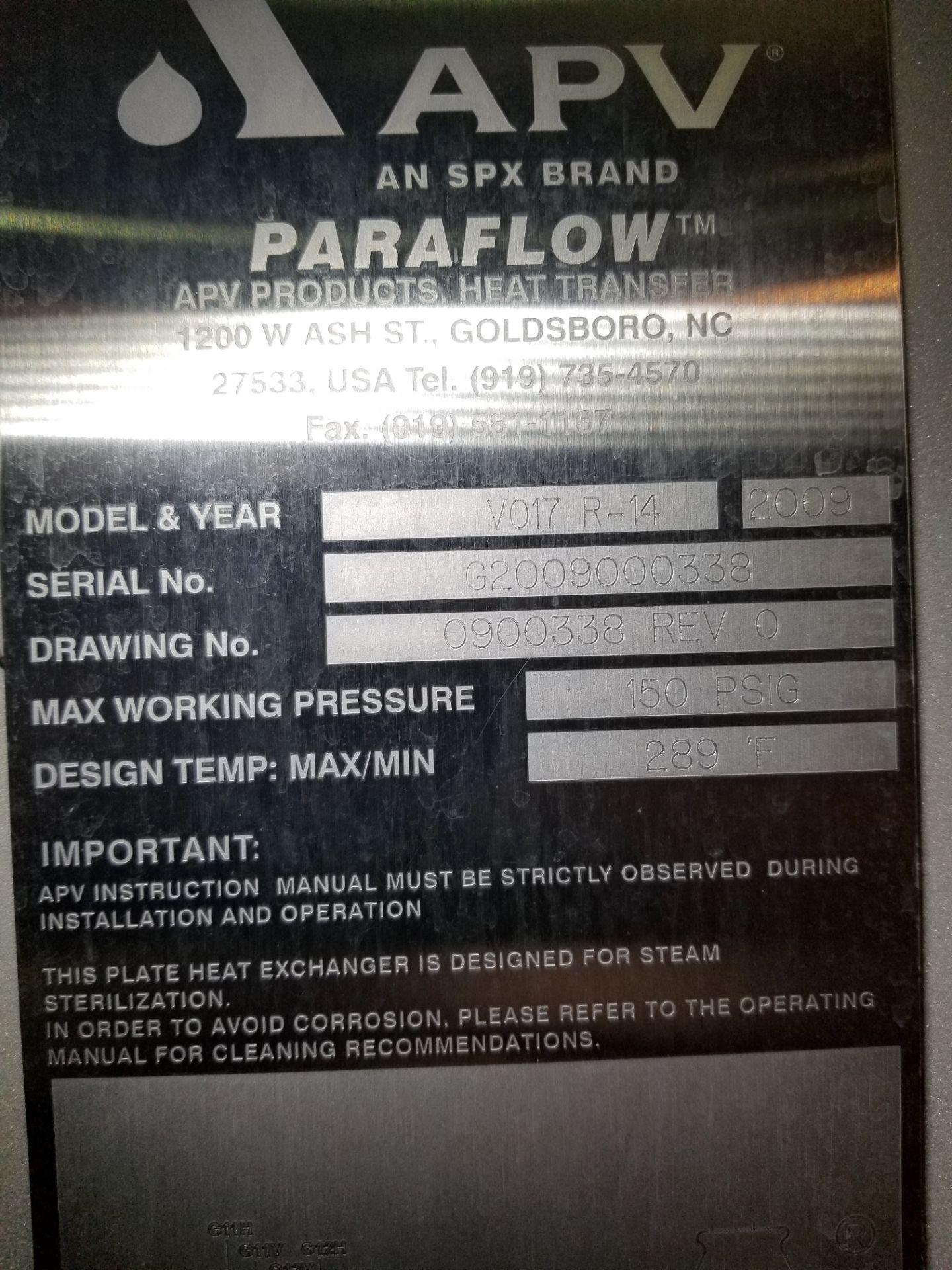 2009 APV Paraflow Plate and Frame Heat Exchanger System; Year: 2009, Model: V017 R-14 - Image 2 of 7