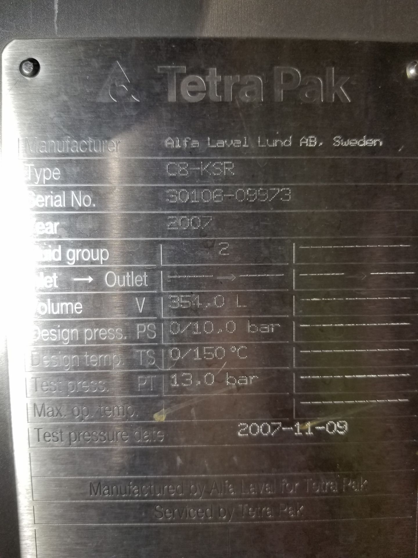 2007 Tetra Pak Skid Mounted HTST Pasteurization System - Rated for 100 GPM - Single Serve Line - Image 2 of 17