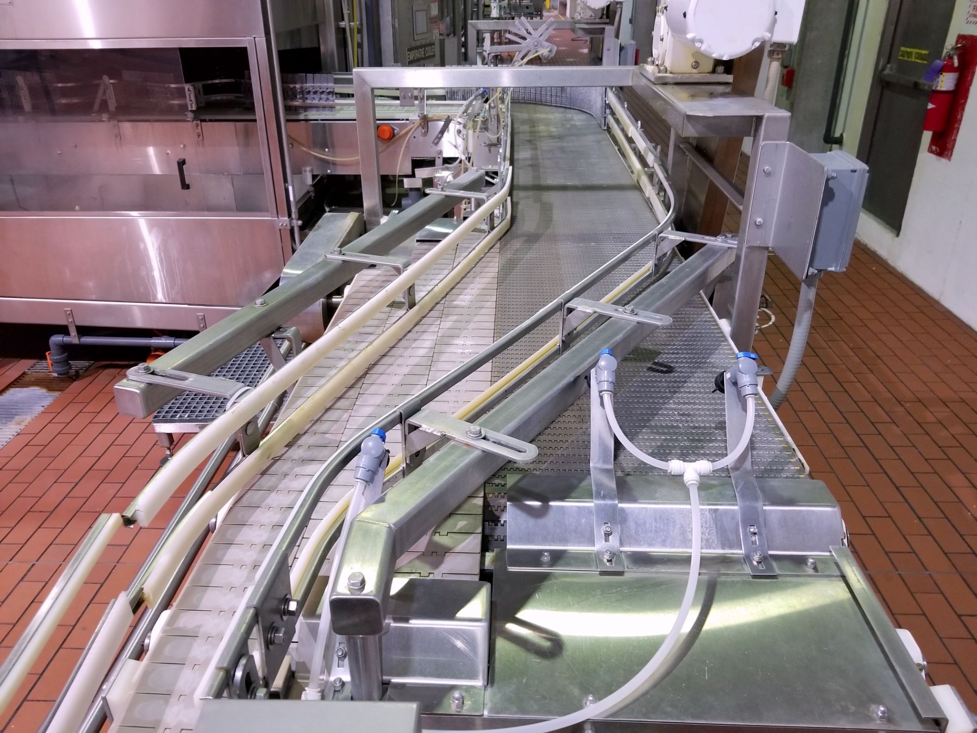 2003 Sentry 4.5 inch table top bottle conveyor, Approx. 45 Total Feet with curve and crossover - Image 6 of 10