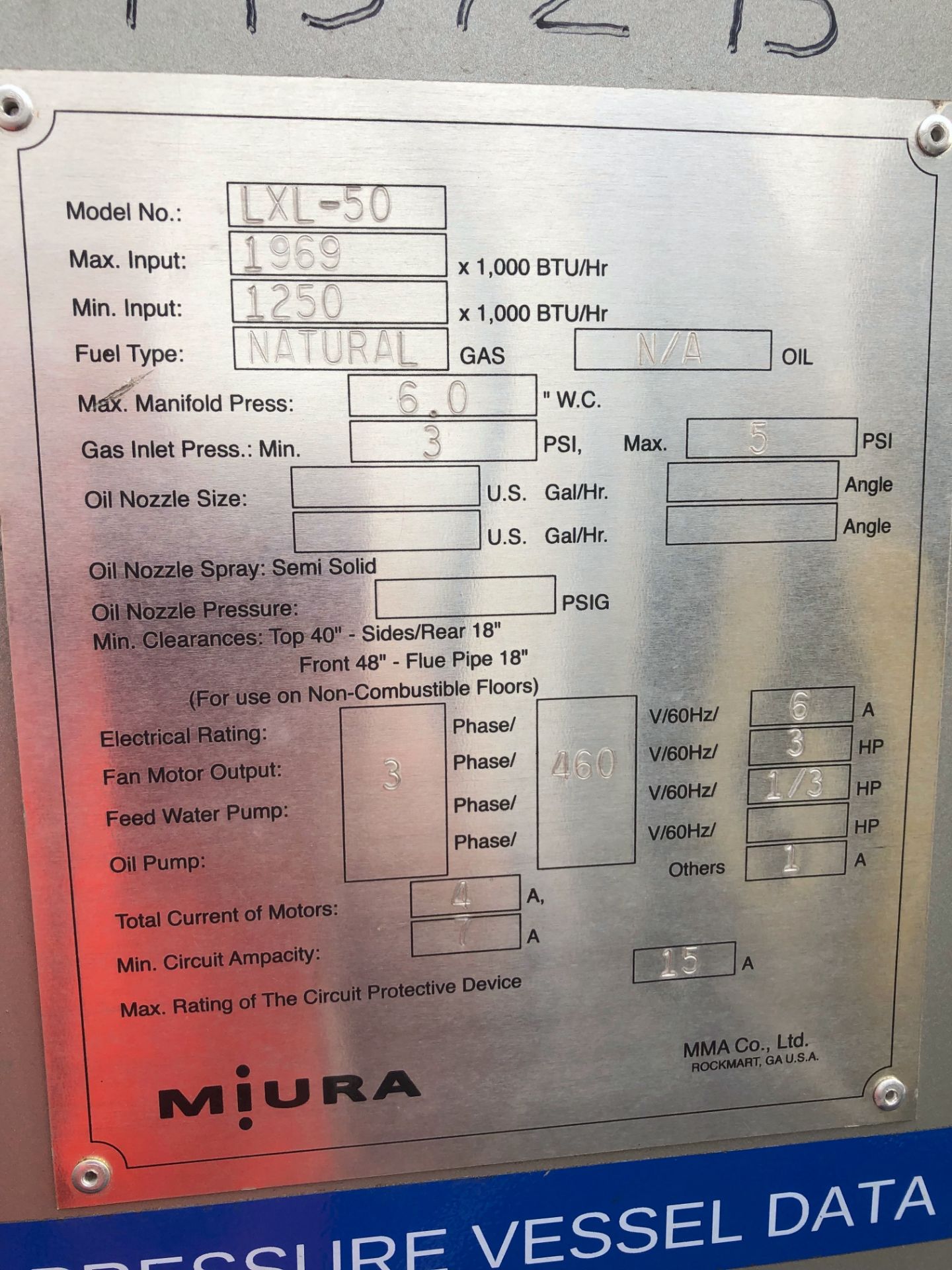 Miura LXL-50 Low Pressure Steam Boiler - Image 3 of 3