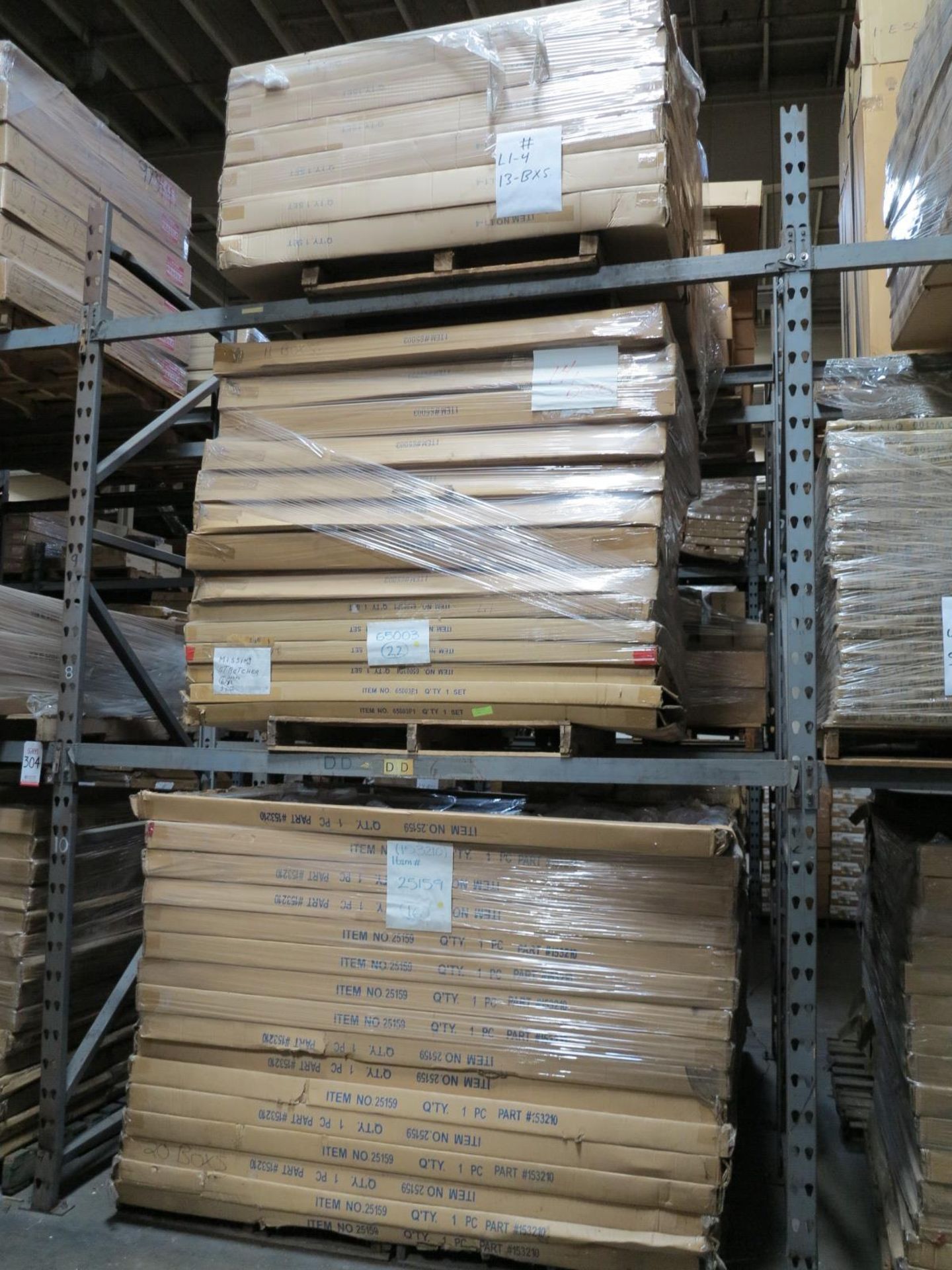 LOT - CONTENTS OF (2) SECTIONS OF PALLET RACK TO INCLUDE: ITEM #10396, T STAND COUNTER TOP, SATIN - Image 2 of 8