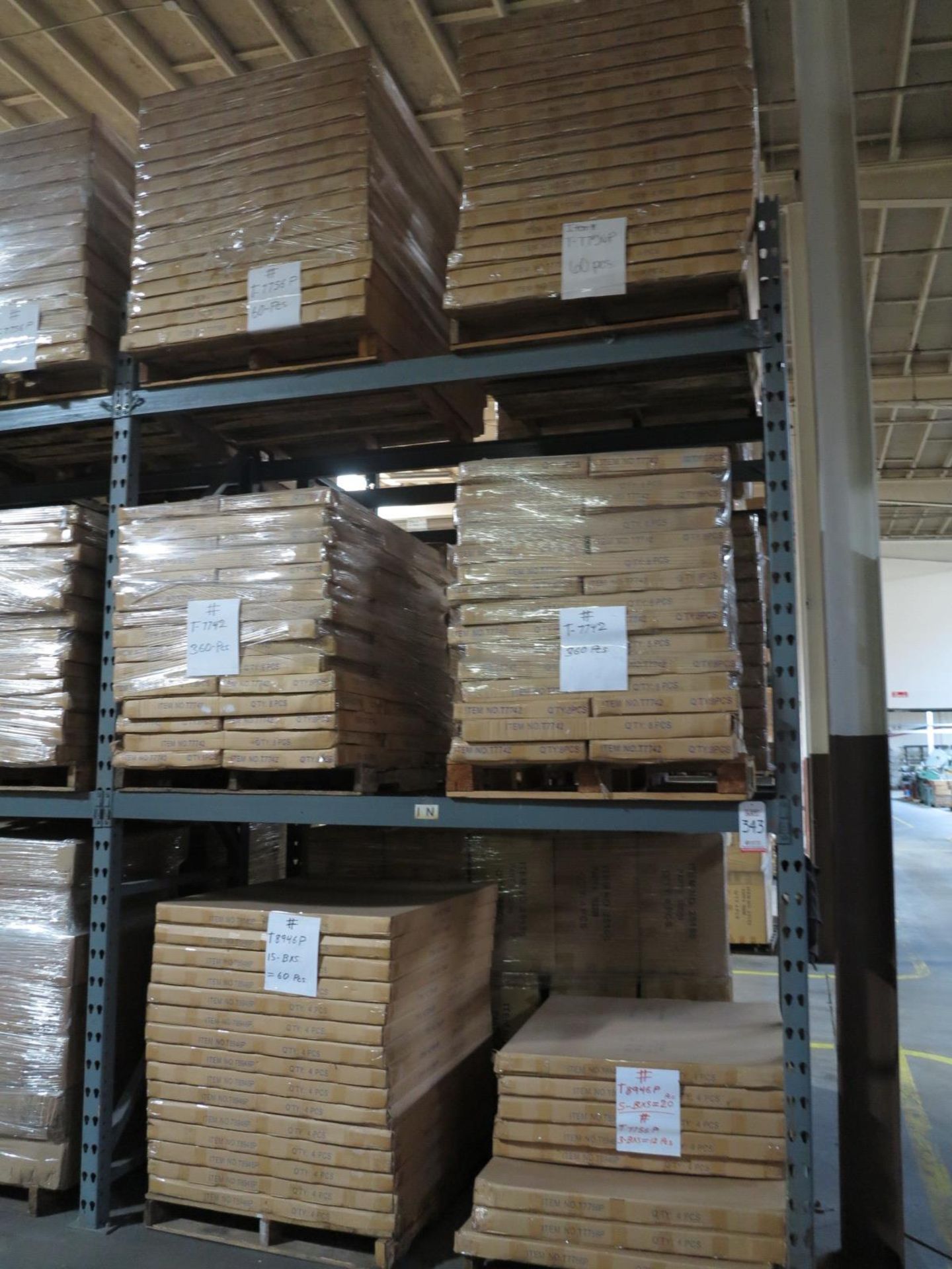 LOT - CONTENTS OF (2) SECTIONS OF PALLET RACK TO INCLUDE: ITEM # T8946, ADJUSTABLE HANGBAR, SUEDE