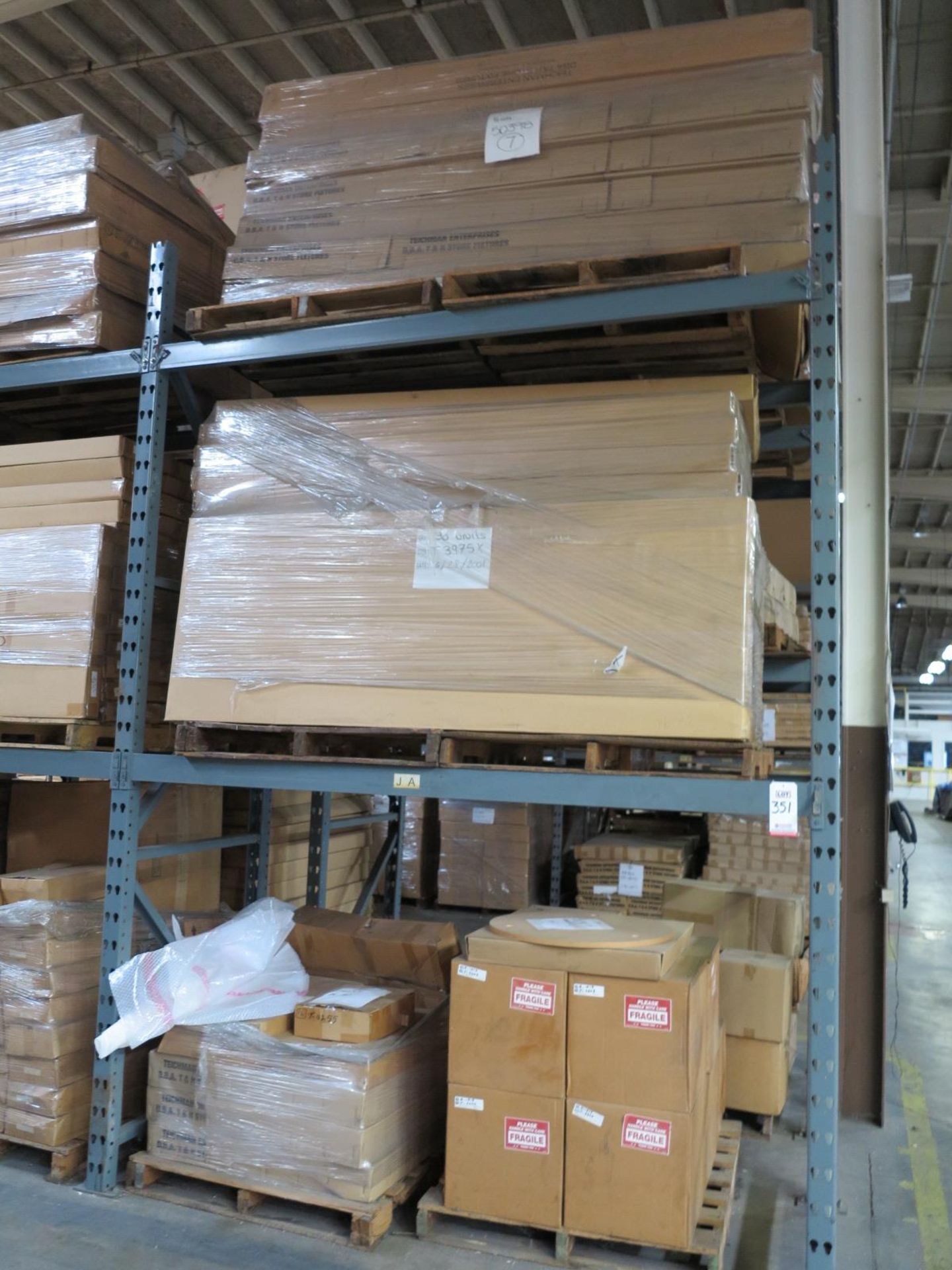 LOT - CONTENTS OF (2) SECTIONS OF PALLET RACK TO INCLUDE: ITEM # T3975, 2 TIER CLAMP ON