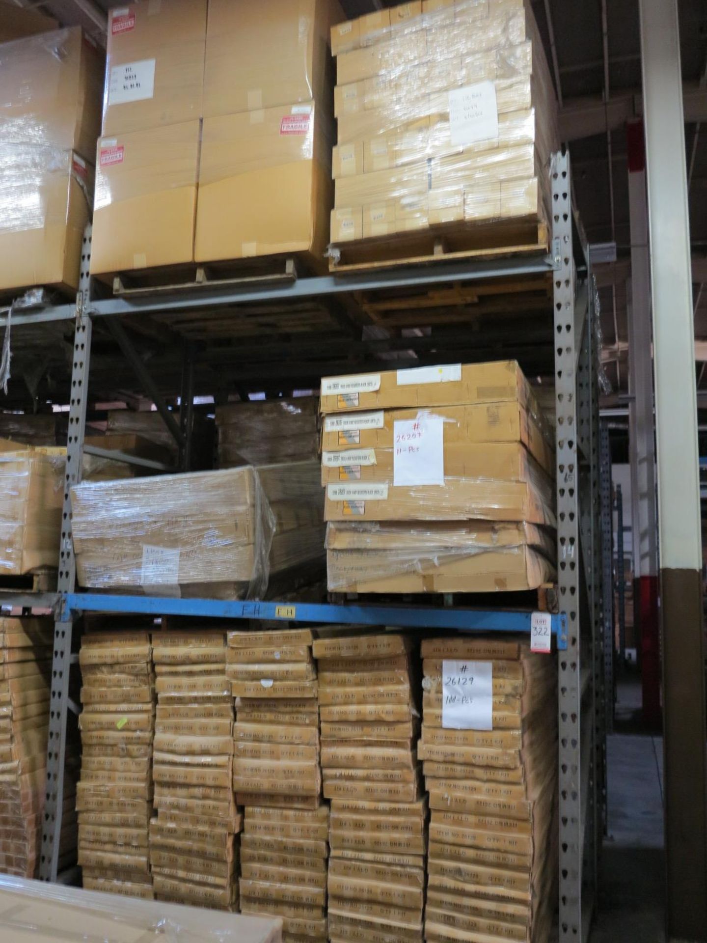 LOT - CONTENTS OF (2) SECTIONS OF PALLET RACK TO INCLUDE: ITEM # 26129, 2 WAY COSTUMER W CASTERS (