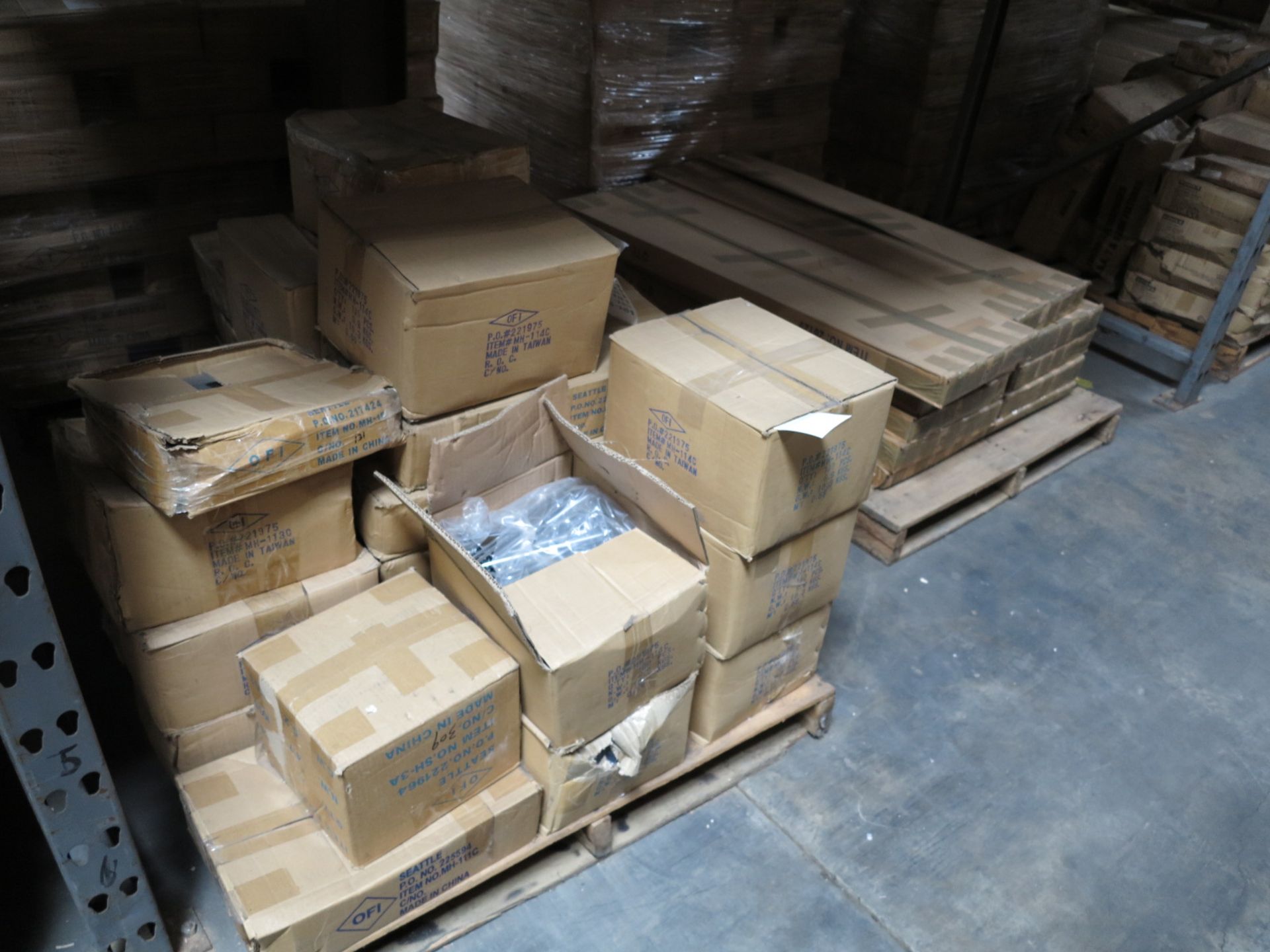 LOT - CONTENTS OF (2) SECTIONS OF PALLET RACK TO INCLUDE: ITEM # 26129, 2 WAY COSTUMER W CASTERS (