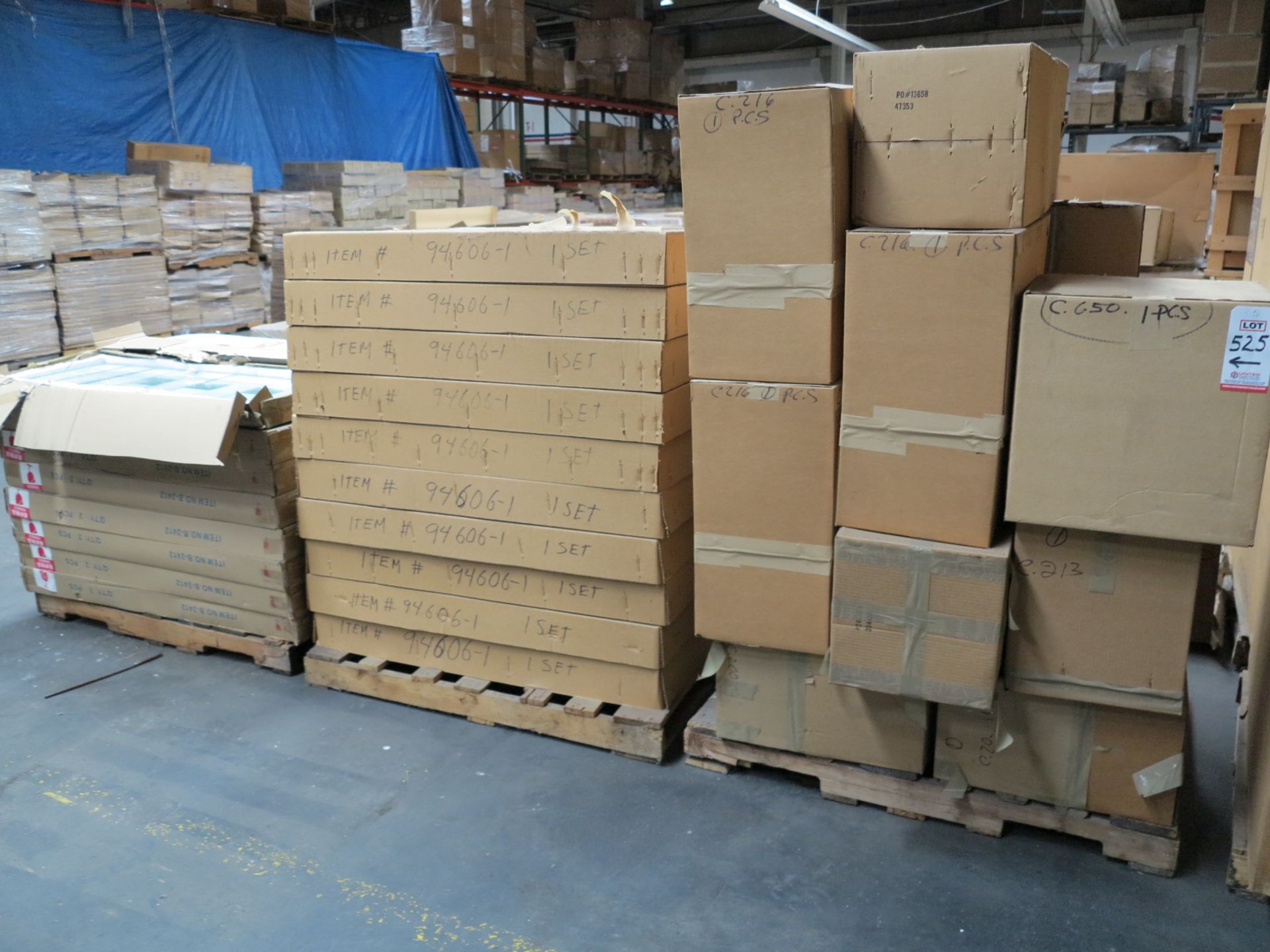 LOT - APPROX. (29) PALLETS ON FLOOR TO INCLUDE: ITEM #45427, WALL MOUNTING MIRROR, SATIN NICKEL FINI