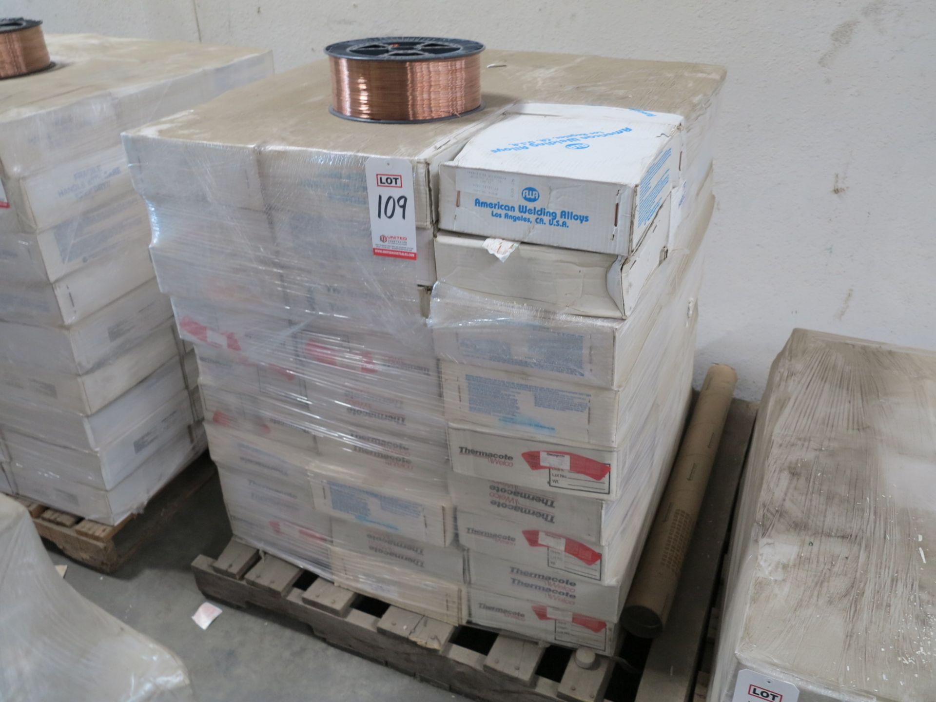 LOT - PALLET OF AMERICAN WELDING WIRE, S6, DIA. .035", 81 BOXES