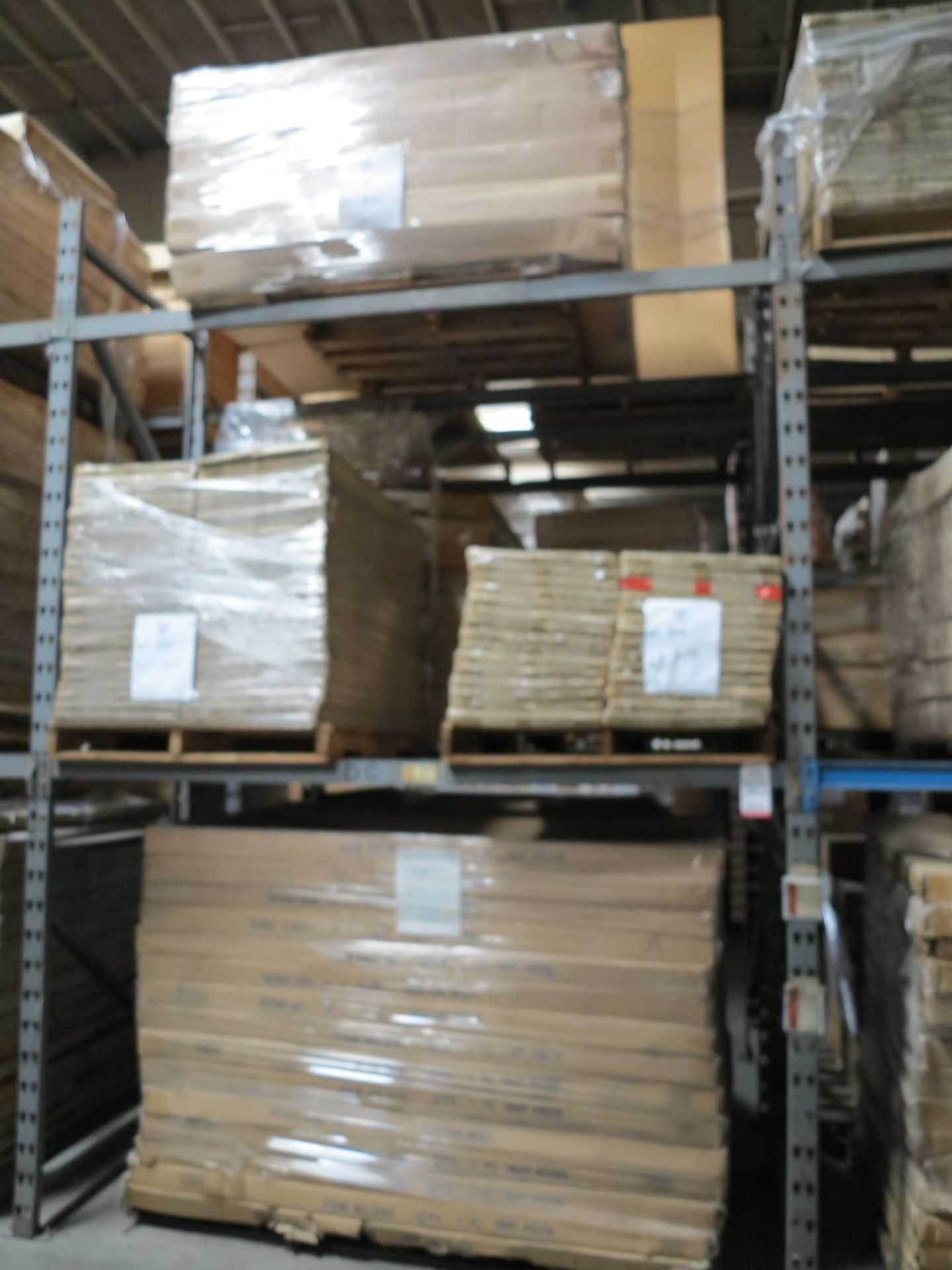 LOT - CONTENTS OF (2) SECTIONS OF PALLET RACK TO INCLUDE: ITEM #10396, T STAND COUNTER TOP, SATIN