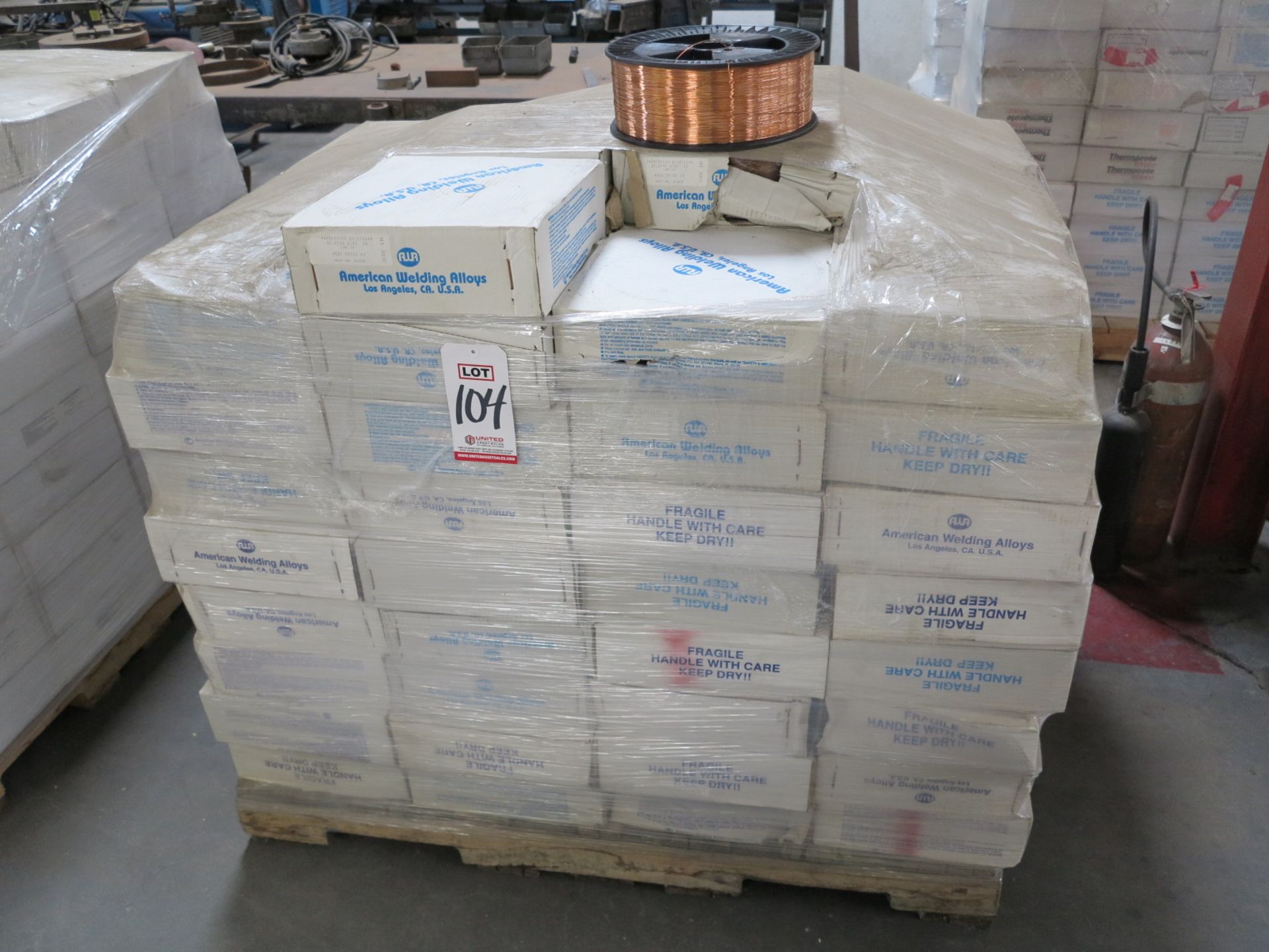 LOT - PALLET OF AMERICAN WELDING WIRE, S6, DIA. .035", 100 BOXES