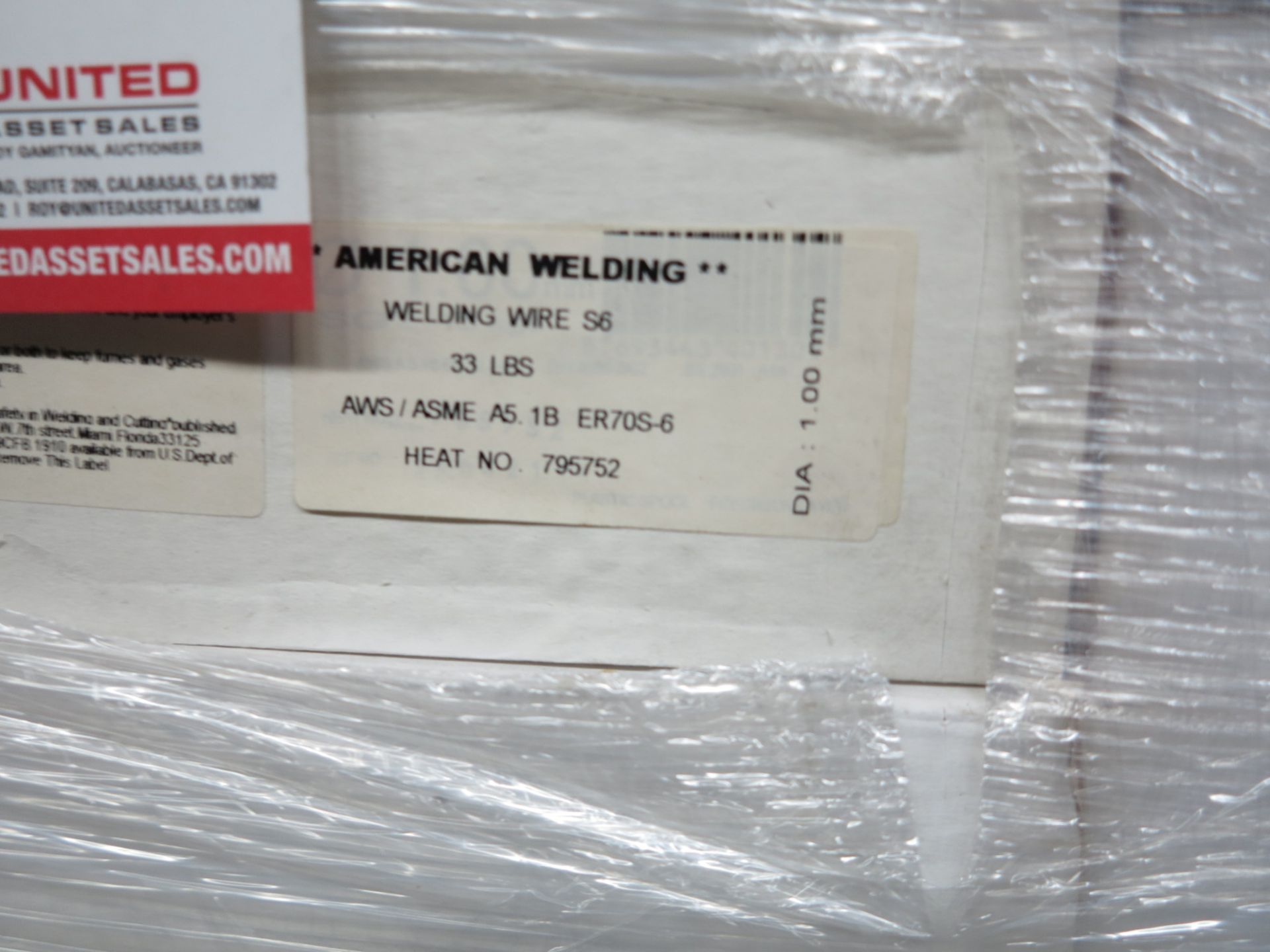 LOT - PALLET OF AMERICAN WELDING WIRE, S6, DIA. 1MM, 108 BOXES