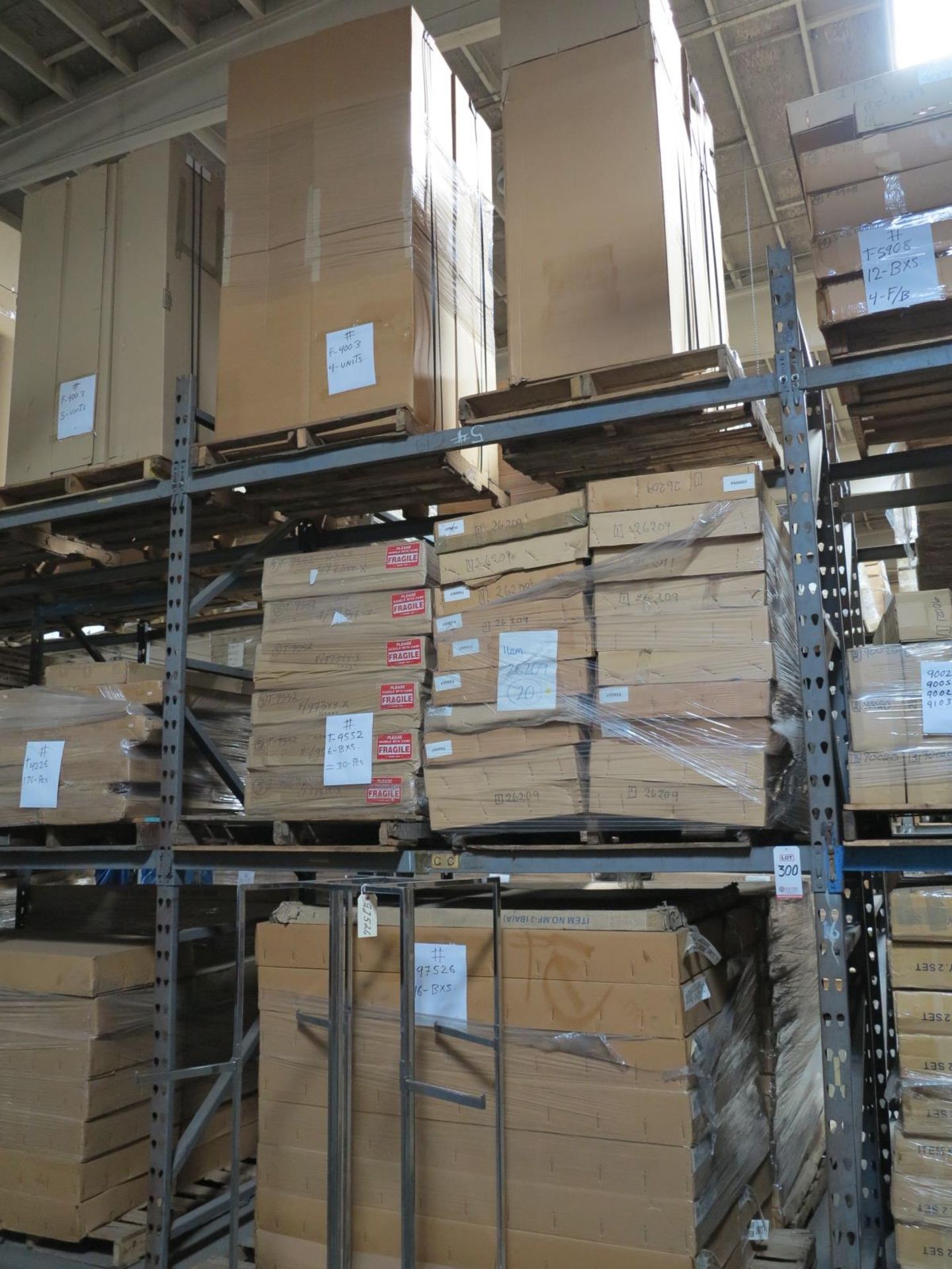 LOT - CONTENTS OF (3) SECTIONS OF PALLET RACK TO INCLUDE: ITEM # 26209, 2 WAY W (2) 15" STR. ARMS,