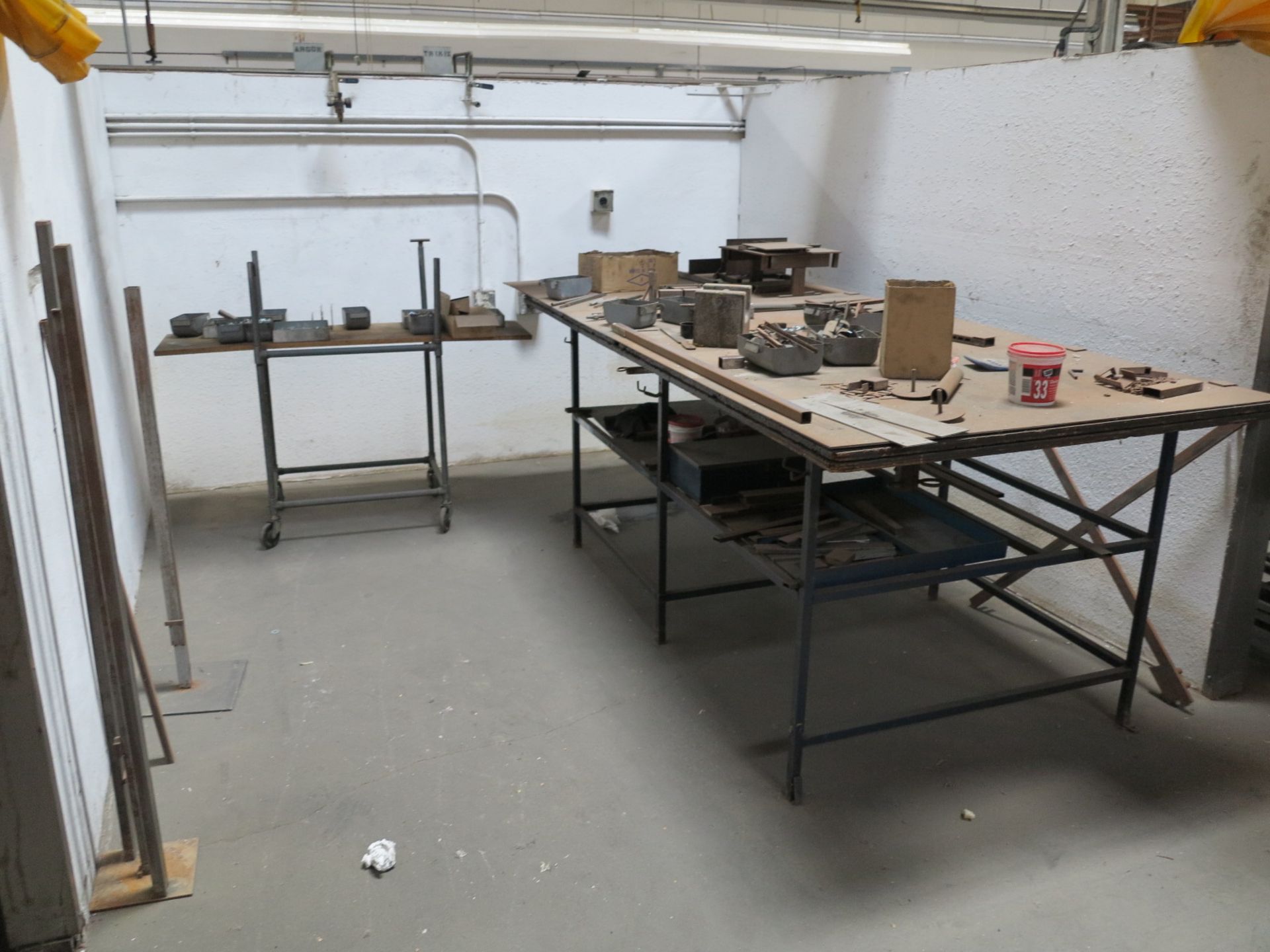 LOT - CONTENTS OF (6) CUBICLES CONTAINING ASSEMBLY TABLES, SCRAP STEEL AND ASSORTED ITEMS - Image 3 of 6