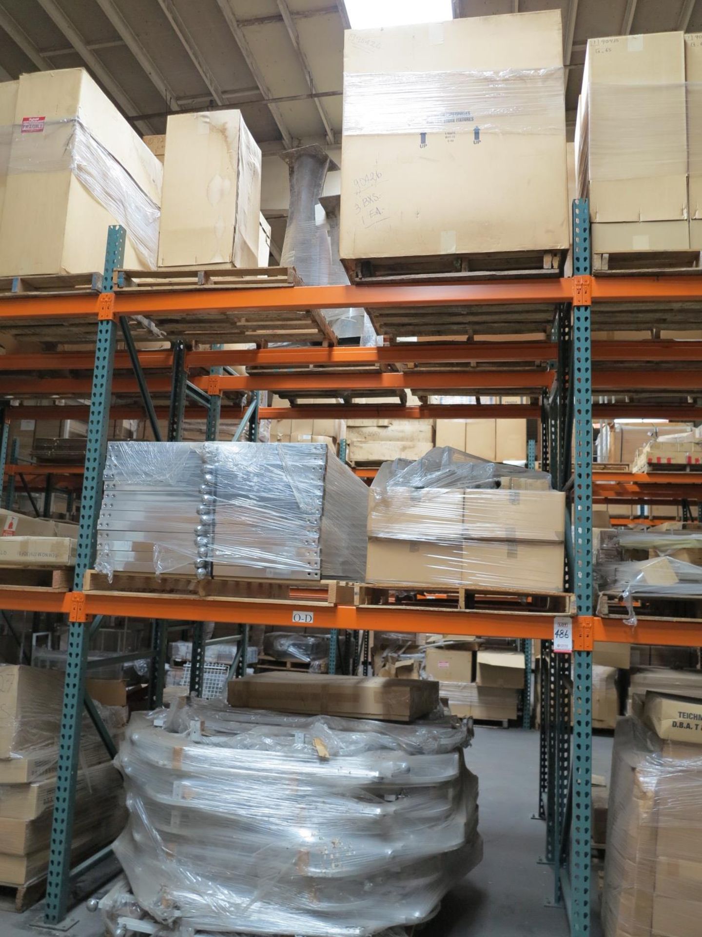 LOT - CONTENTS OF (2) SECTIONS OF PALLET RACK TO INCLUDE: ITEM #90425, PLATE STAND, TRIV. SATIN