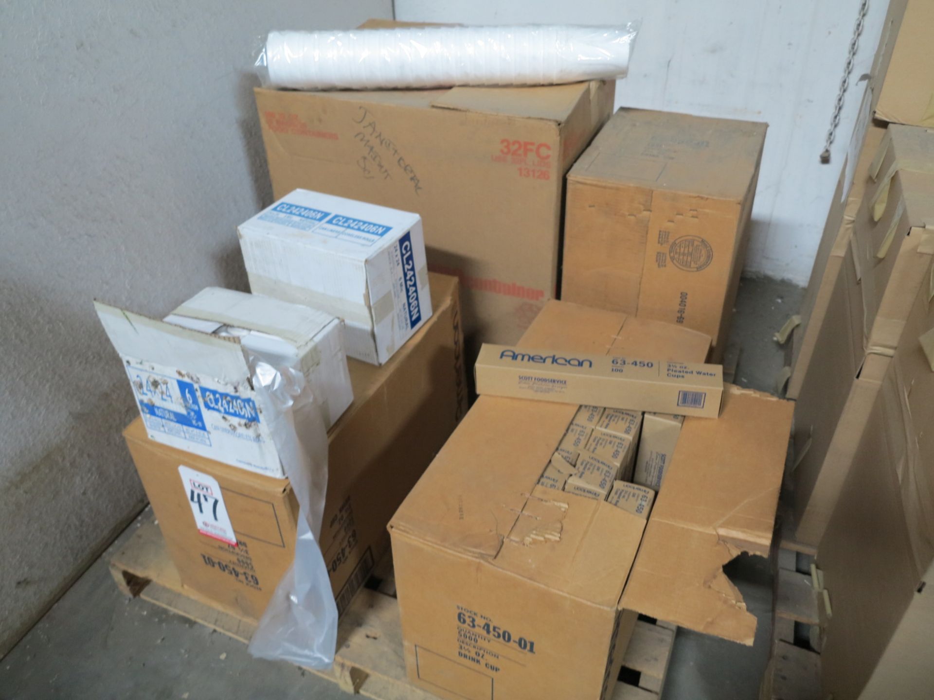 LOT - PALLET OF DRINKING CUPS, TRASH CAN LINERS