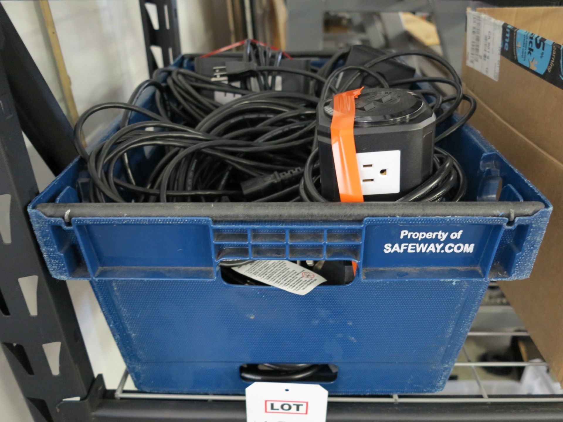 LOT - TUB OF EXTENSION CORDS AND OUTLET HUBS