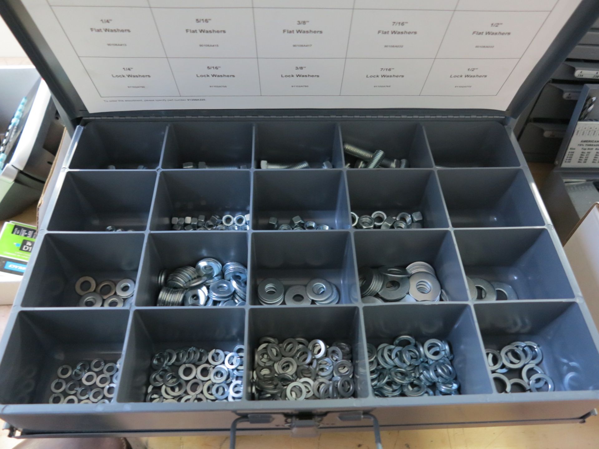 LOT - (2) STACKING HARDWARE DRAWER CADDIES, W/ REMOVEABLE DRAWERS FULL OF BOLTS, WASHERS, ETC. - Image 6 of 7