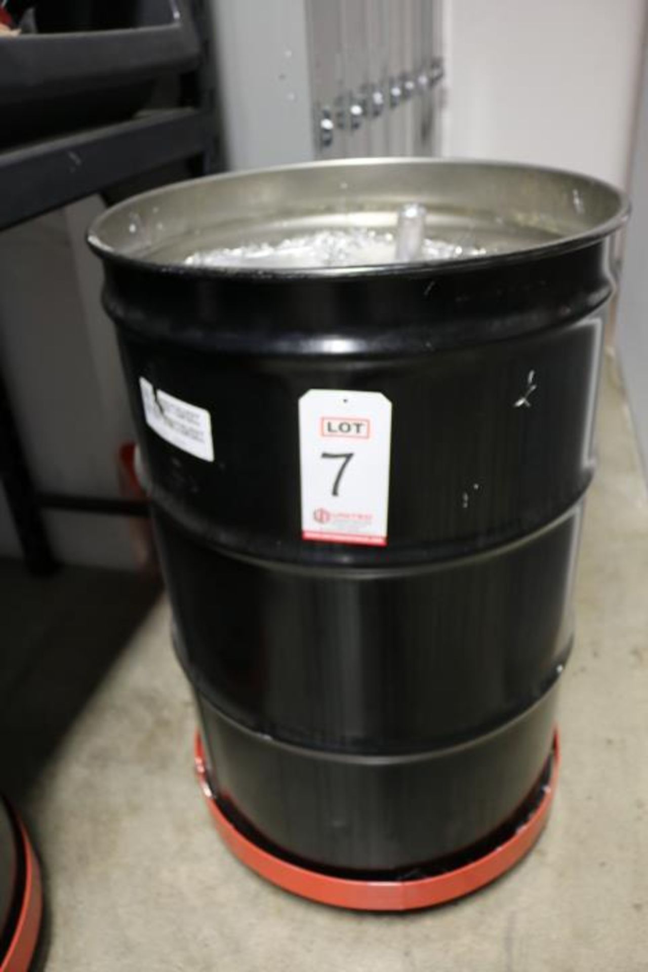 55 GALLON DRUM FULL OF ALUMINUM CHIPS, W/ DOLLY