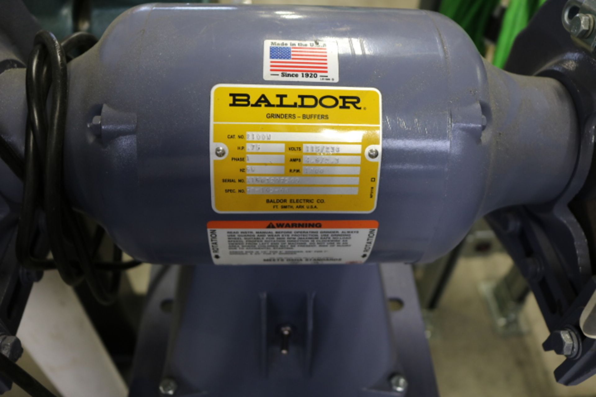 BALDOR DOUBLE END GRINDER, 8", W/ GUARDS, PEDESTAL STAND AND COOLING TRAY - Image 2 of 2