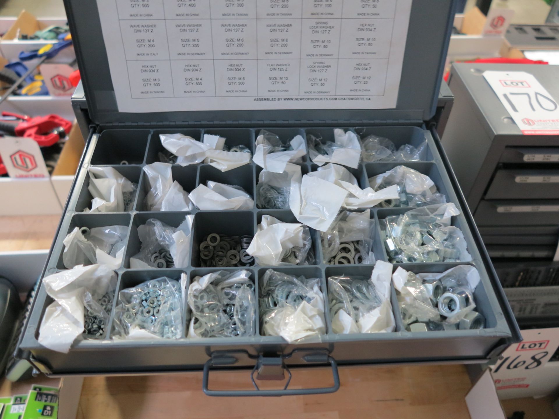 LOT - (2) STACKING HARDWARE DRAWER CADDIES, W/ REMOVEABLE DRAWERS FULL OF BOLTS, WASHERS, ETC. - Image 2 of 7