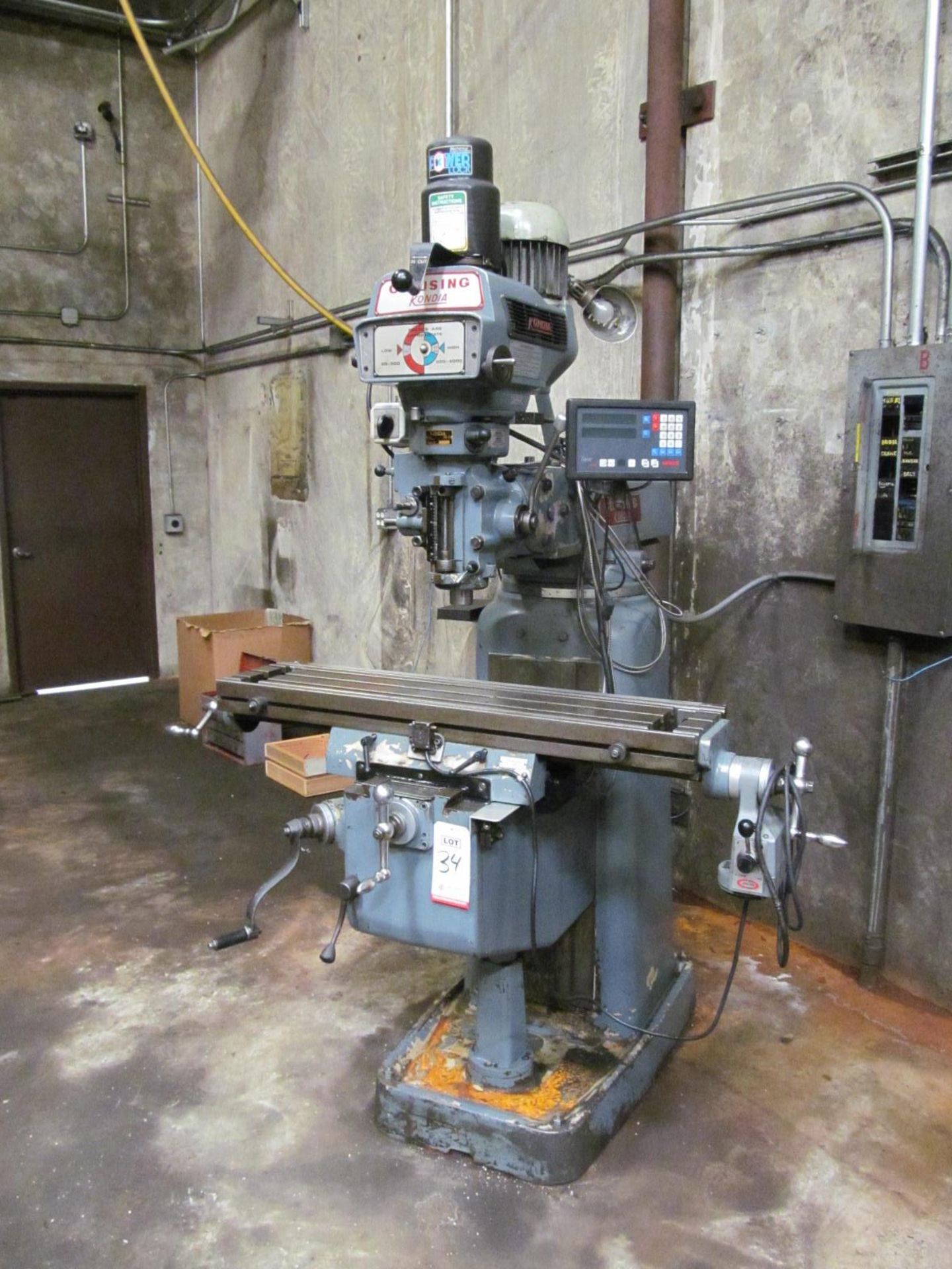 CLAUSING KONDIA FV-1 VERTICAL MILL, 9” X 42” TABLE W/ POWER FEED, 60-4000 RPM, R8 SPINDLE TAPER, 2-