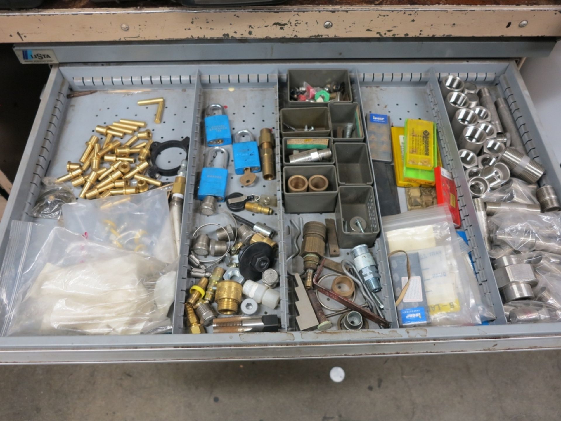 LOT - LISTA 5-DRAWER PARTS/TOOL CABINET W/ CONTENTS OF FITTINGS, TOOLS, ETC. AND 3-DRAWER STEEL - Image 5 of 9