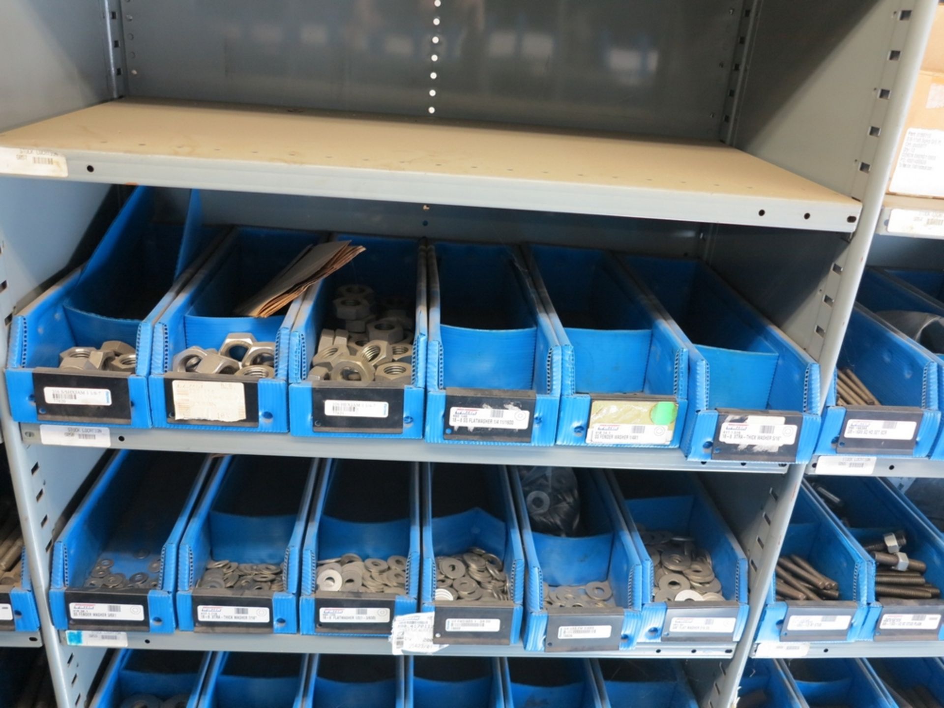 LOT - CONTENTS OF (10) 3' SECTIONS OF SHELVING TO INCLUDE: MACHINE SCREWS, SS AND CARBON STEEL NUTS, - Image 19 of 22