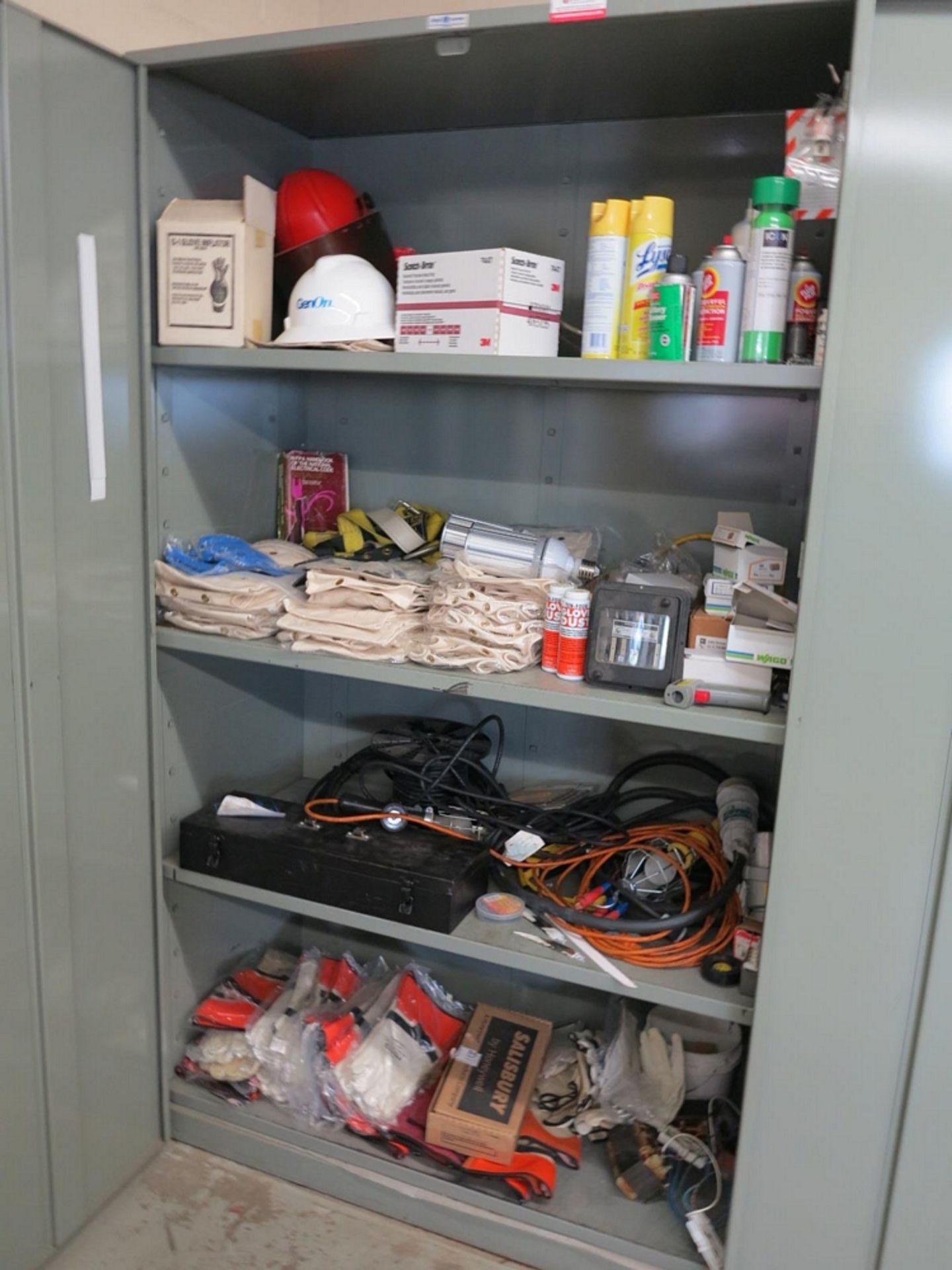 2-DOOR STORAGE CABINET W/ CONTENTS TO INCLUDE: LARGE QTY OF SALISBURY GLOVES, BAGS, DROPLIGHTS, - Image 2 of 4