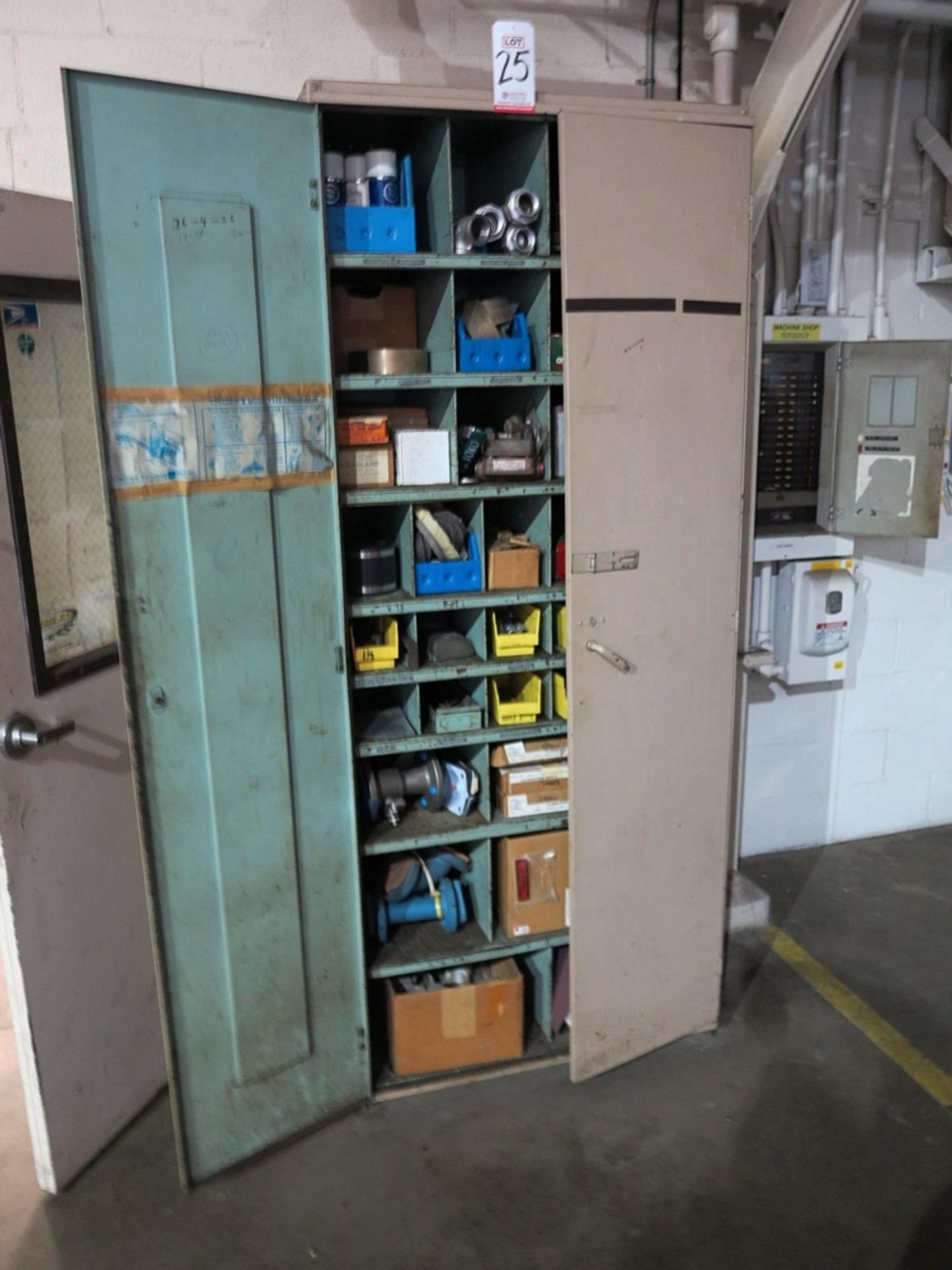 2-DOOR STORAGE CABINET W/ CONTENTS OF PUMP PARTS, FLANGE KITS, PIPE SLEEVES, COUPLINGS, ABRASIVE - Image 5 of 5