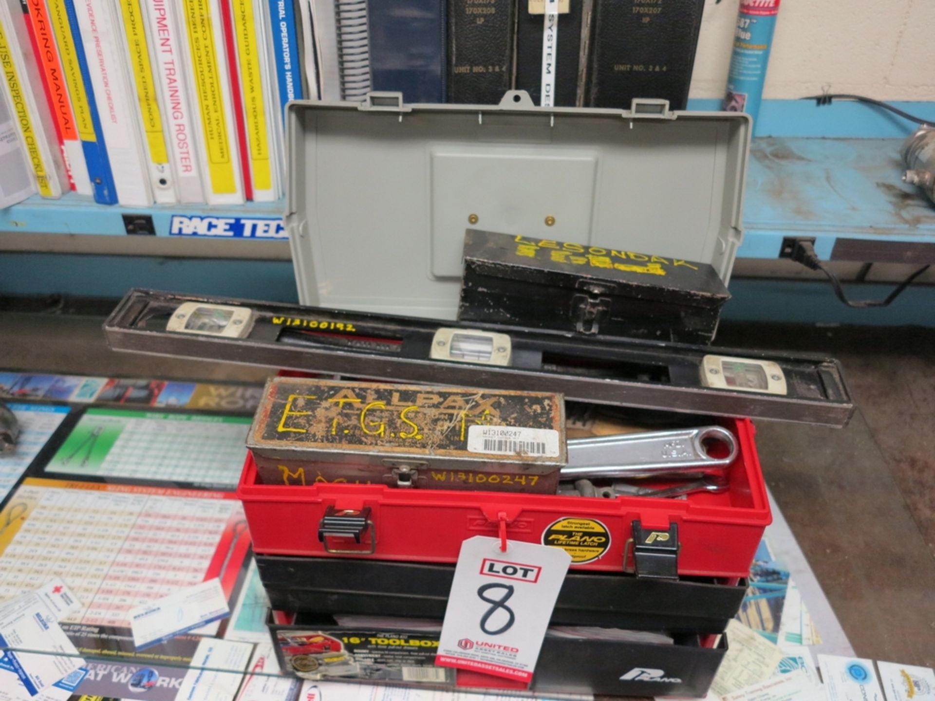 LOT - PLANO 833 16" PLASTIC TOOLBOX W/ CONTENTS OF (2) GASKET CUTTER SETS, MISC HAND TOOLS, COPPER - Image 2 of 2