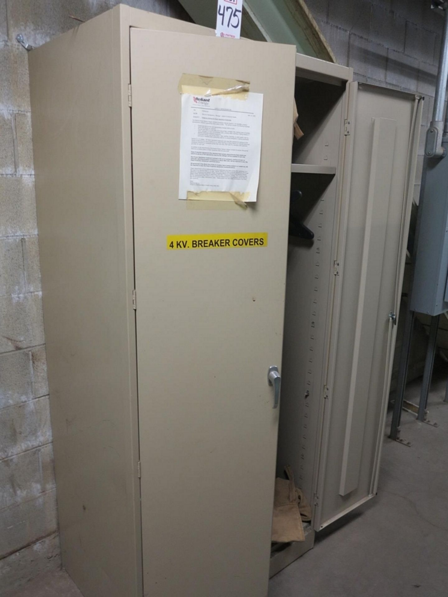 LOT - (2) 2-DOOR STORAGE CABINETS W/ CONTENTS TO INCLUDE: ELECTRIC ARC PROTECTION SUITS