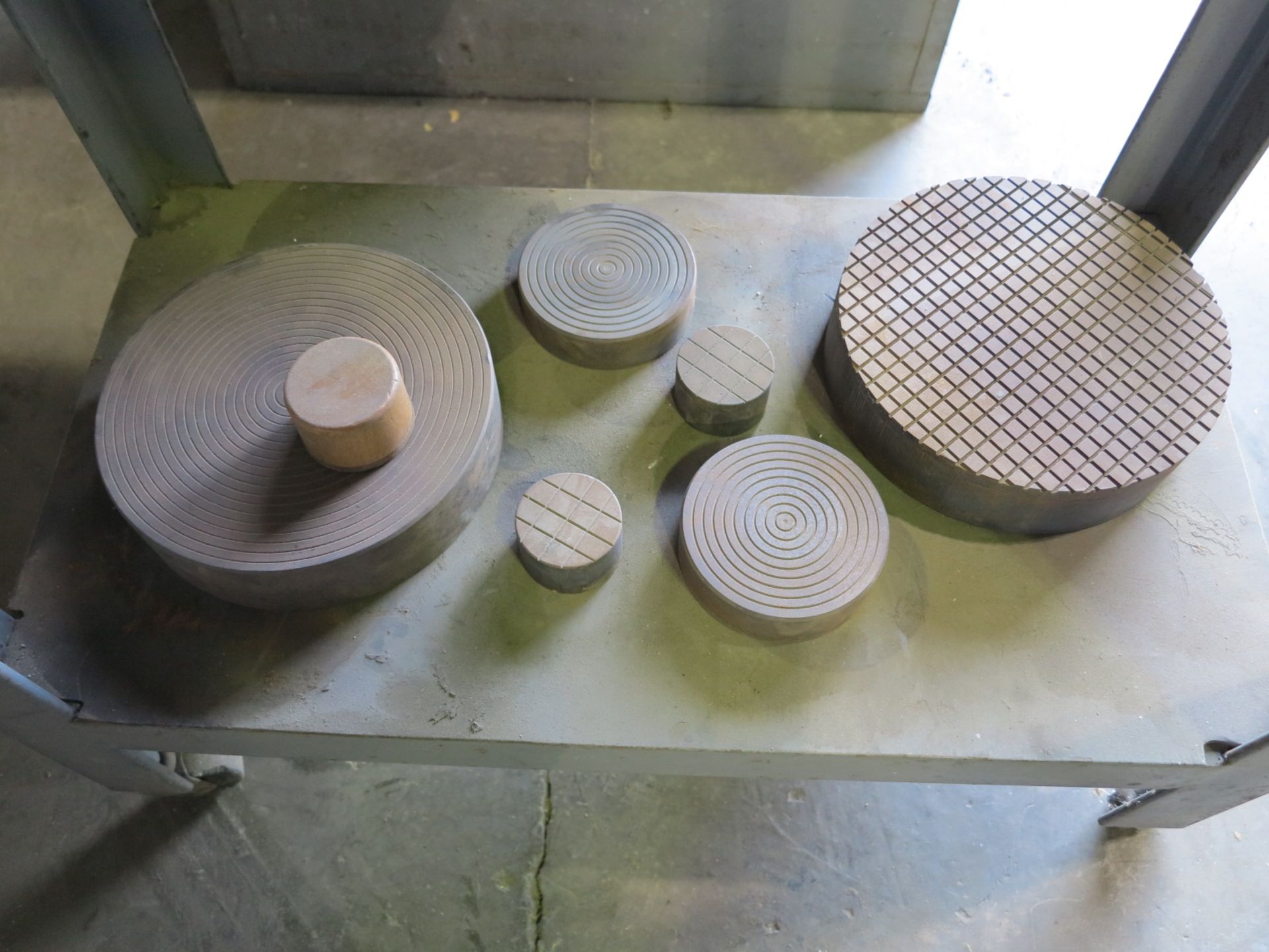 LOT - LAPPING PLATES AND COLLECTION OF LAPPING COMPOUNDS, W/ CART - Image 2 of 3