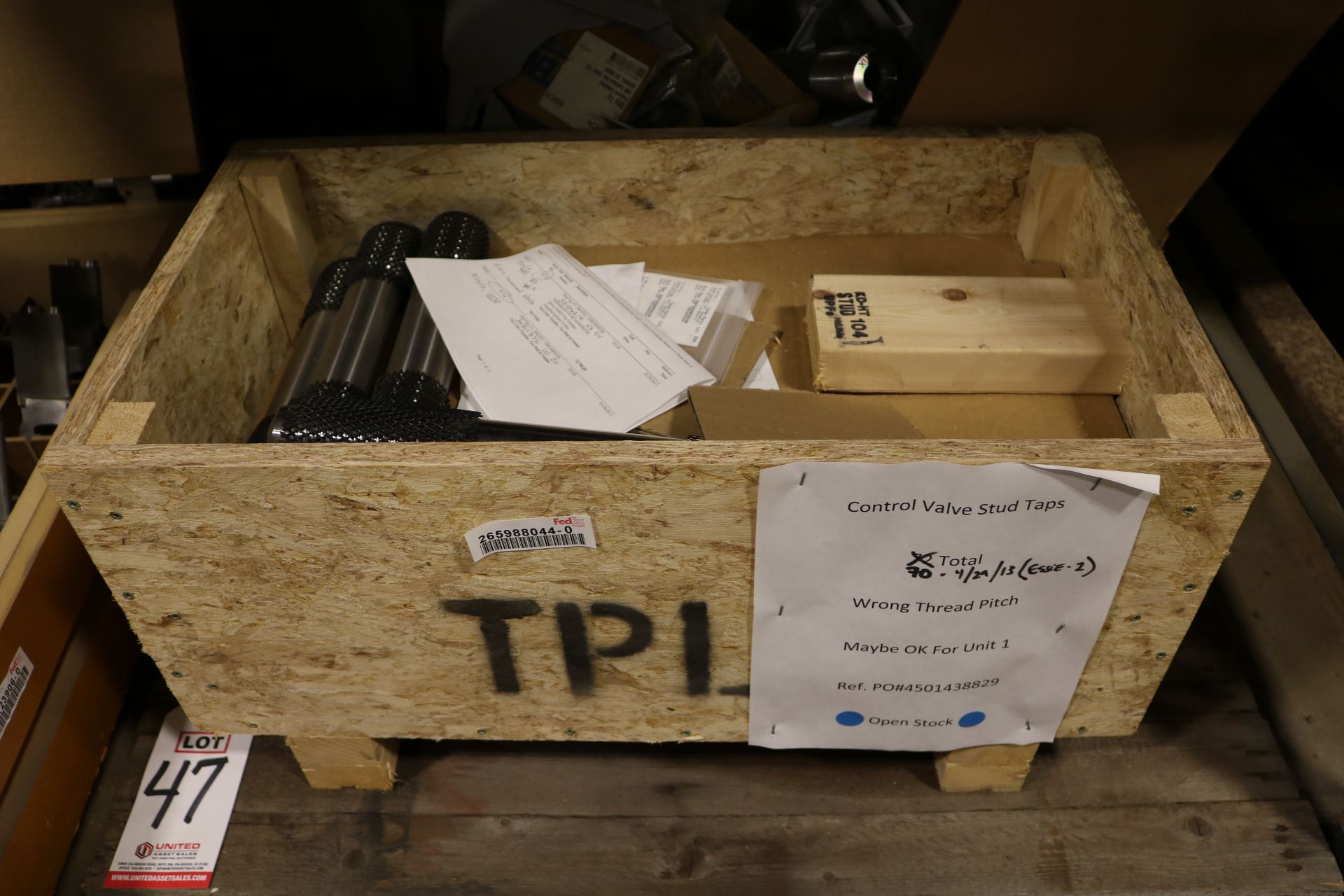 LOT - (2) PALLETS CONTAINING TURBINE/GENERATOR PARTS AND CONTROL VALVE STUD TAPS - Image 2 of 4