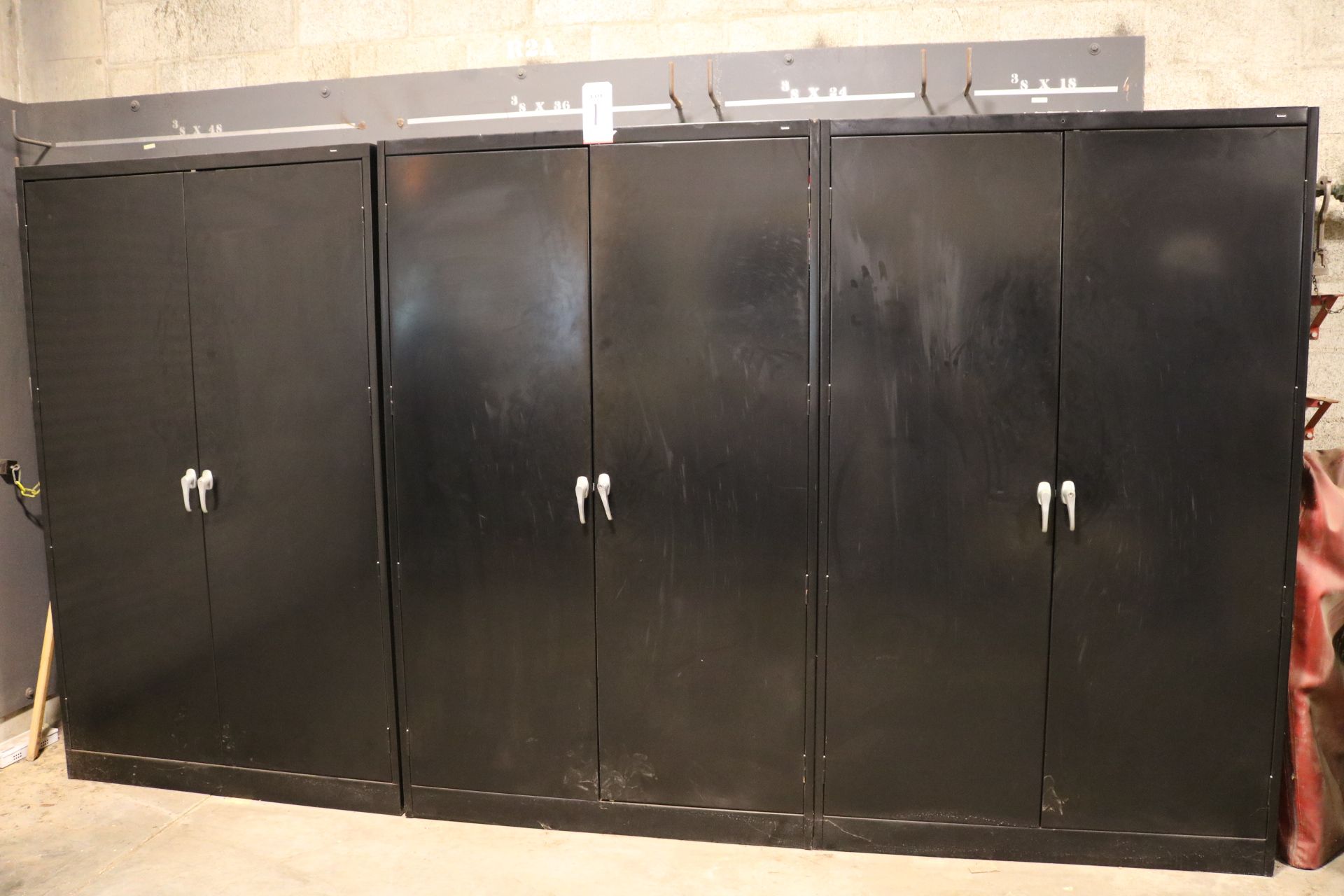 LOT - (3) 2-DOOR STORAGE CABINETS W/ CONTENTS: (1) EMPTY AND (2) FULL OF FIRST AID SUPPLIES