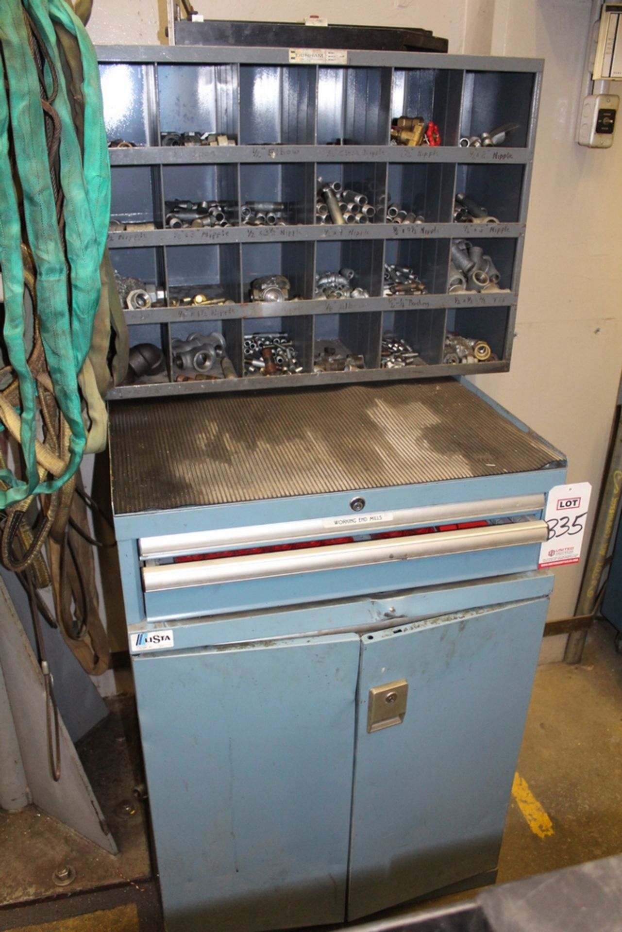 LISTA CABINET, 28" X 28" X 40"H 2-DRAWER W/ BOTTOM CABINET, (DAMAGED), W/ DURHAM BOLT BIN; (BLDG 7)