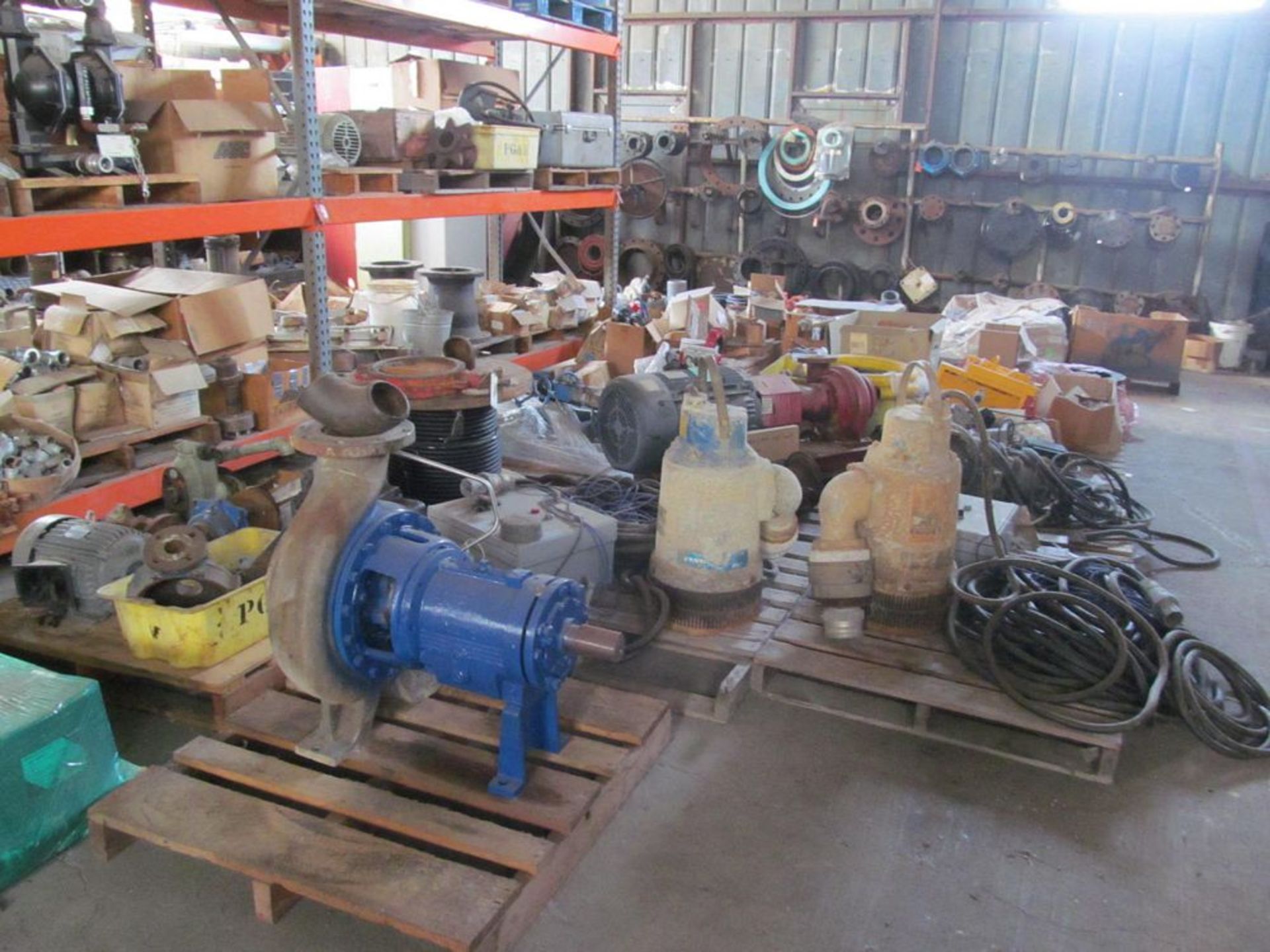 LOT - CONTENTS OF BUILDING; INCLUDING PALLET RACKING, SHELVING, MOTORS, PUMPS, VALVES, PIPE