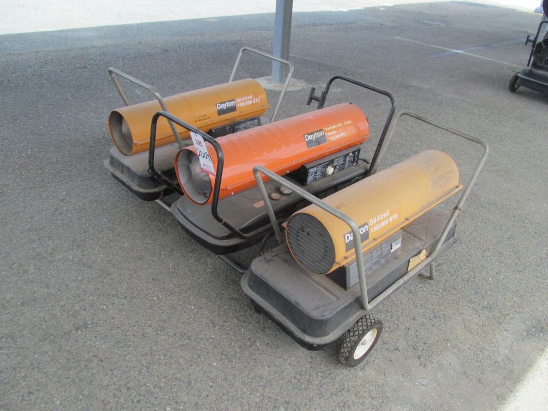 LOT - (3) DAYTON OIL/KEROSENE FIRED HEATERS, (1) 175,000 BTU, (2) 150,000 BTU (CAR PORT)