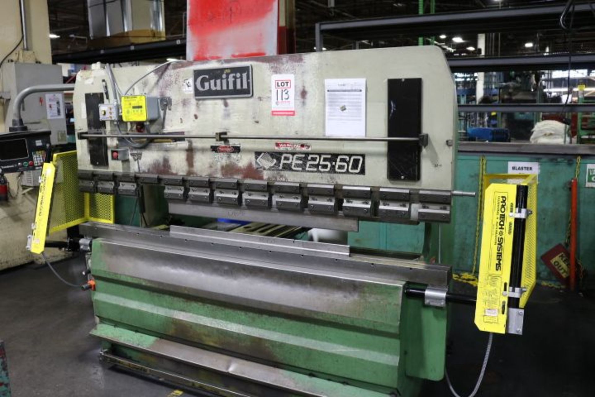 GUIFIL MODEL PE-25-60, 66-TON X 8' PRESS BRAKE, S/N 014299, PROTECH SYSTEMS GUARDING AND