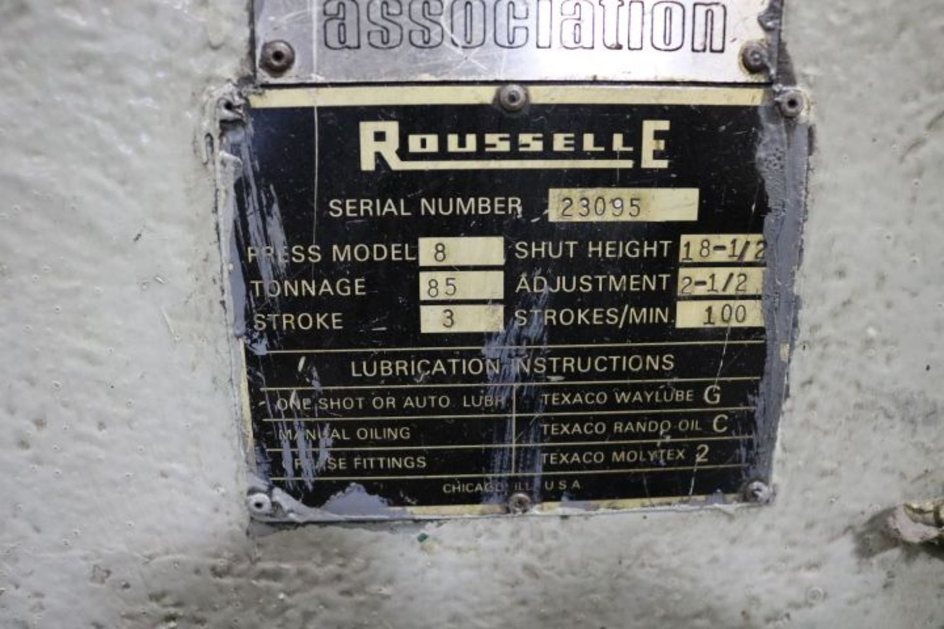 ROUSSELLE PUNCH PRESS, MODEL #8, 85 TON, S/N 23095 - Image 6 of 6