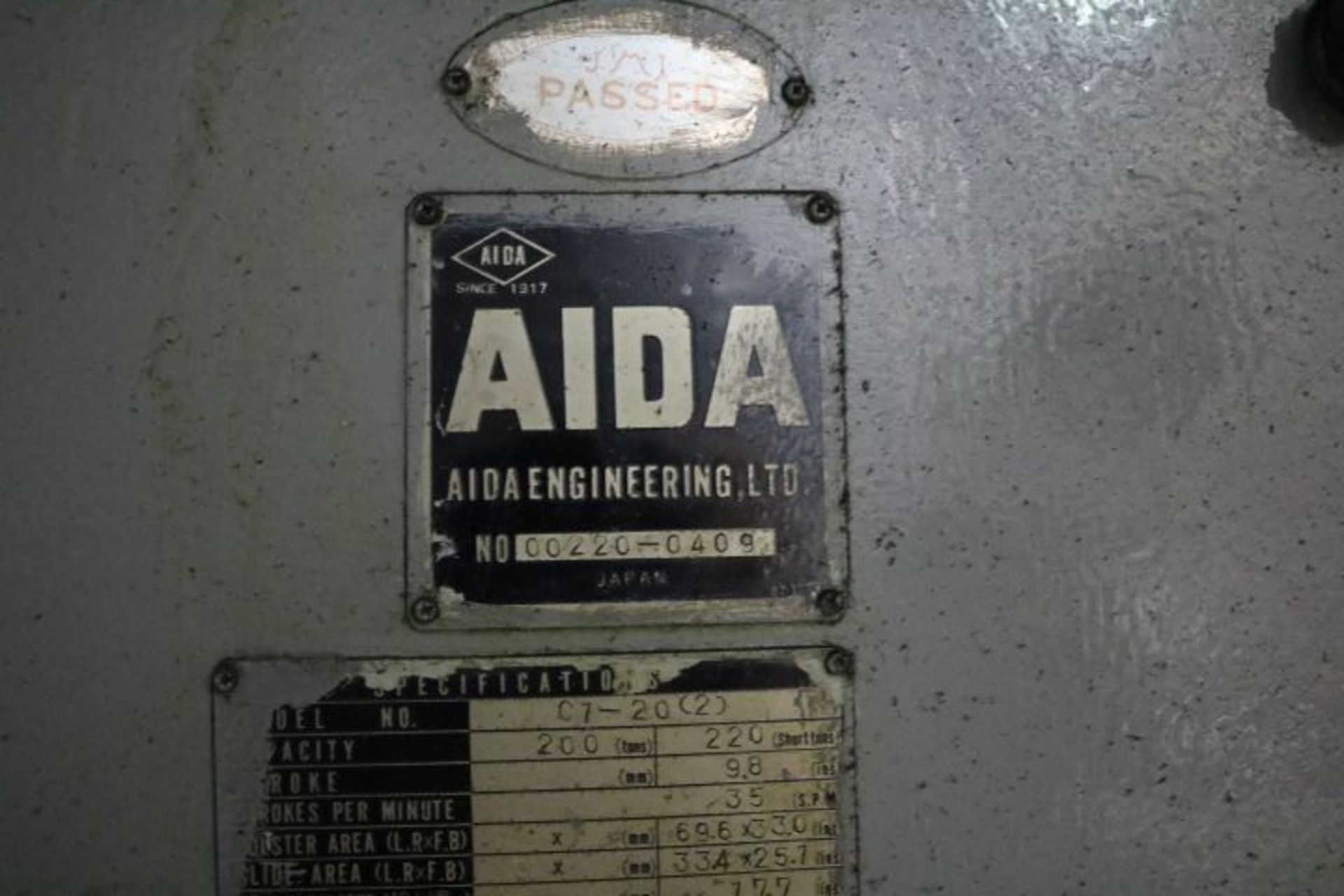 AIDA MODEL C1-20 (2), 220-TON MECHANICAL GAP FRAME PRESS, S/N 10520-052 (NEW 1975 EST.), 9.8" - Image 10 of 10