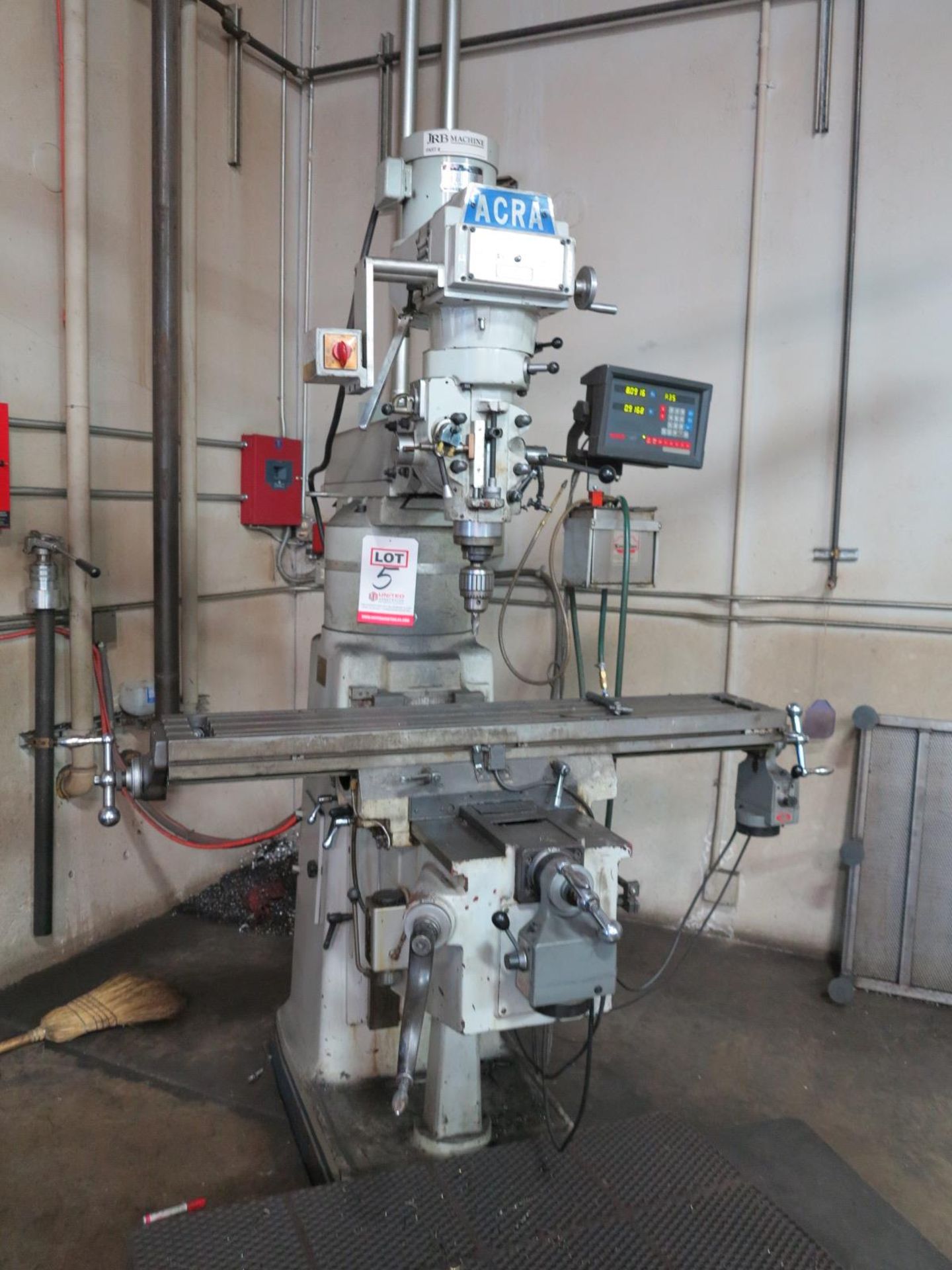 ACRA VERTICAL MILL, MODEL A3V, 10" X 54" TABLE, POWER FEED, 10" RAISER BLOCK, NEWALL DRO, 50-3750