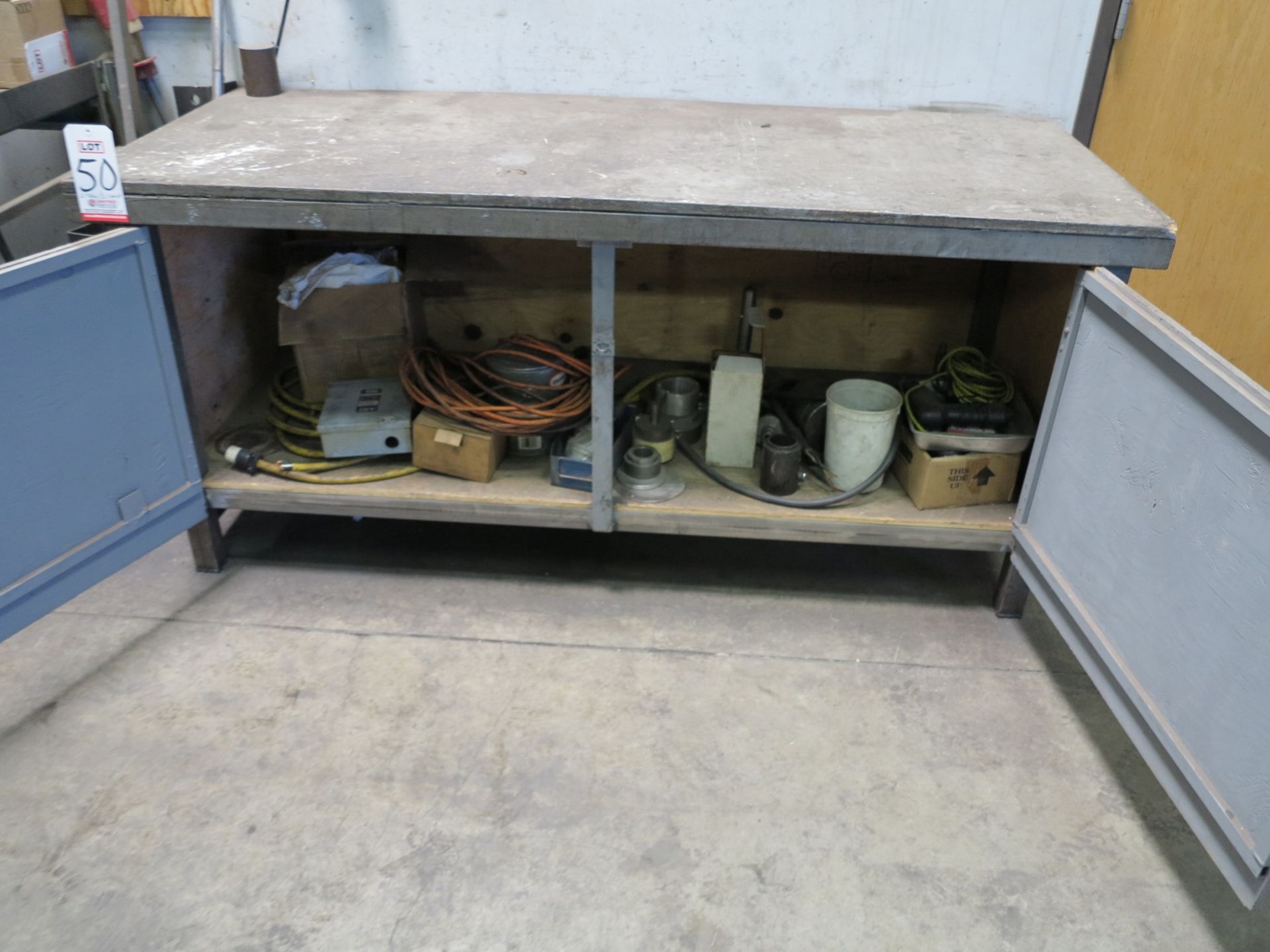 LOT - (2) 2' X 5' WORK BENCHES AND 2-DOOR WORK TOP CABINET, ALL W/ MISC CONTENTS - Image 3 of 4