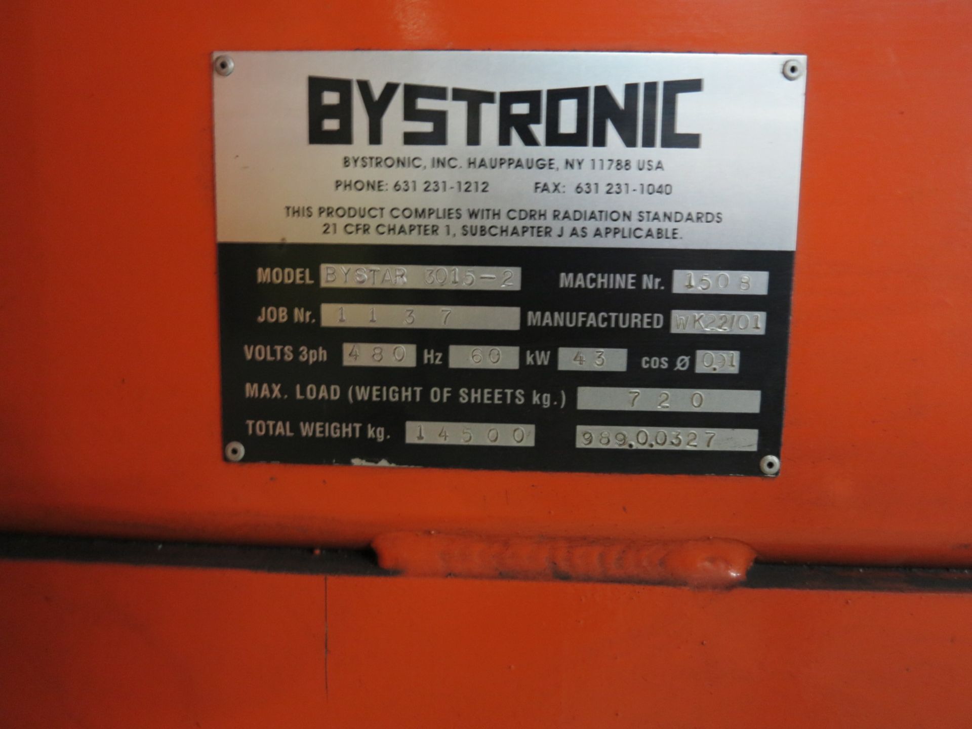 2001 BYSTRONICS BYSTAR 3015-2 CNC LASER CUTTER; 4,000 WATT, BYSTRONIC BTL 4000 TURBO C02 LASER, - Image 22 of 34