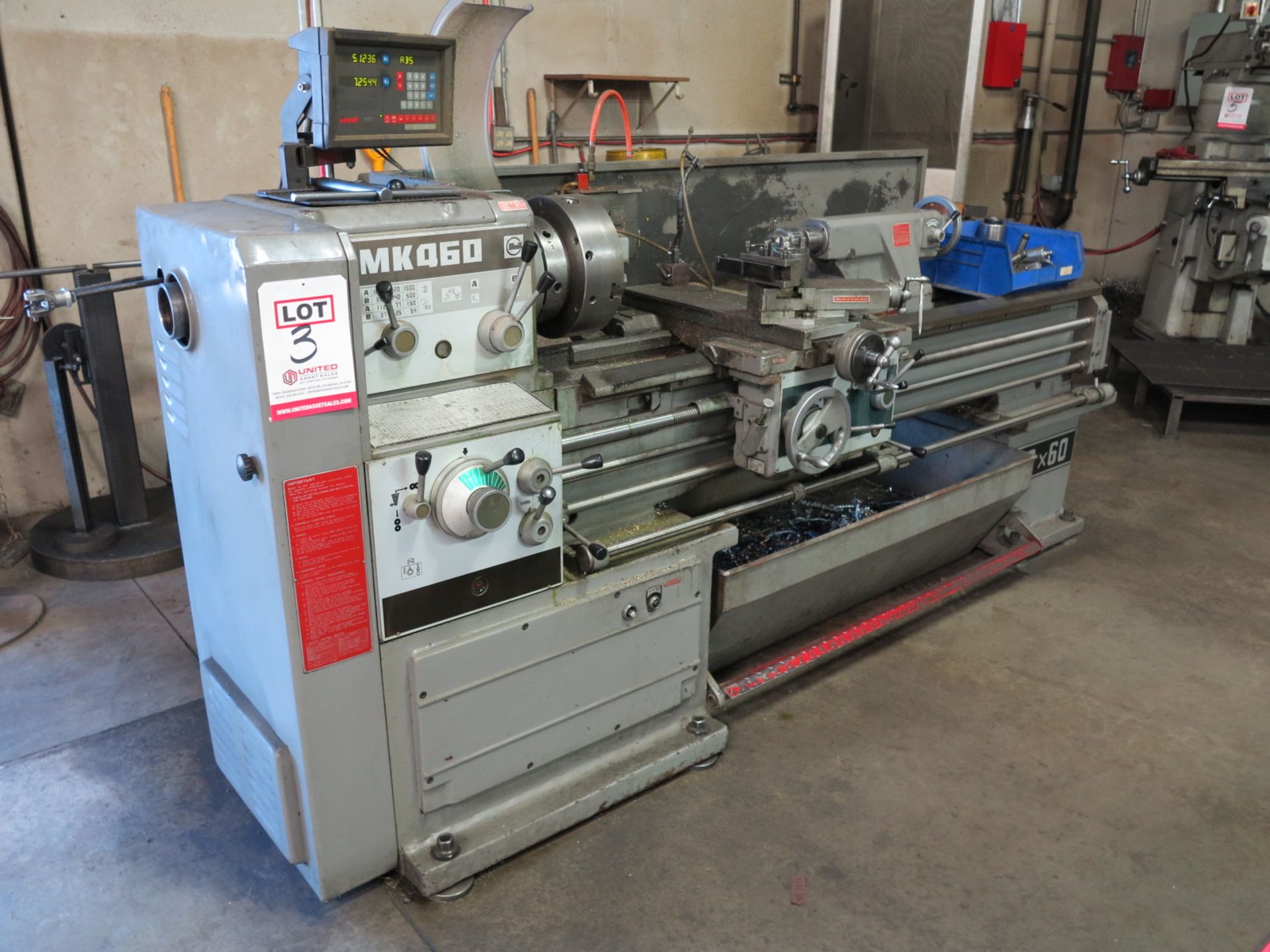 ENGINE LATHE, 18" X 60" CC, 12" 3 JAW CHUCK, 3" HOLE THRU, 37-1500 RPM, TAILSTOCK, NEWALL XY DRO, - Image 2 of 14