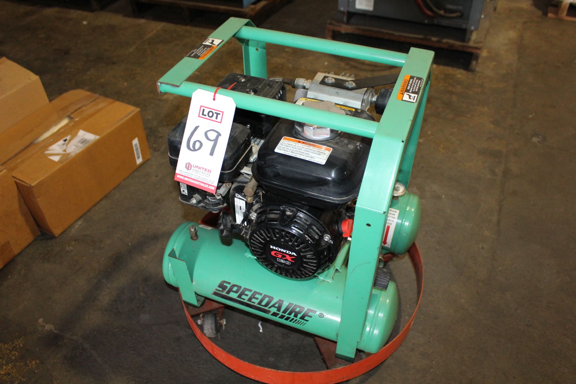 SPEEDAIRE GAS POWERED PORTABLE AIR COMPRESSOR, MODEL 4GB42, W/ HONDA GX120 ENGINE