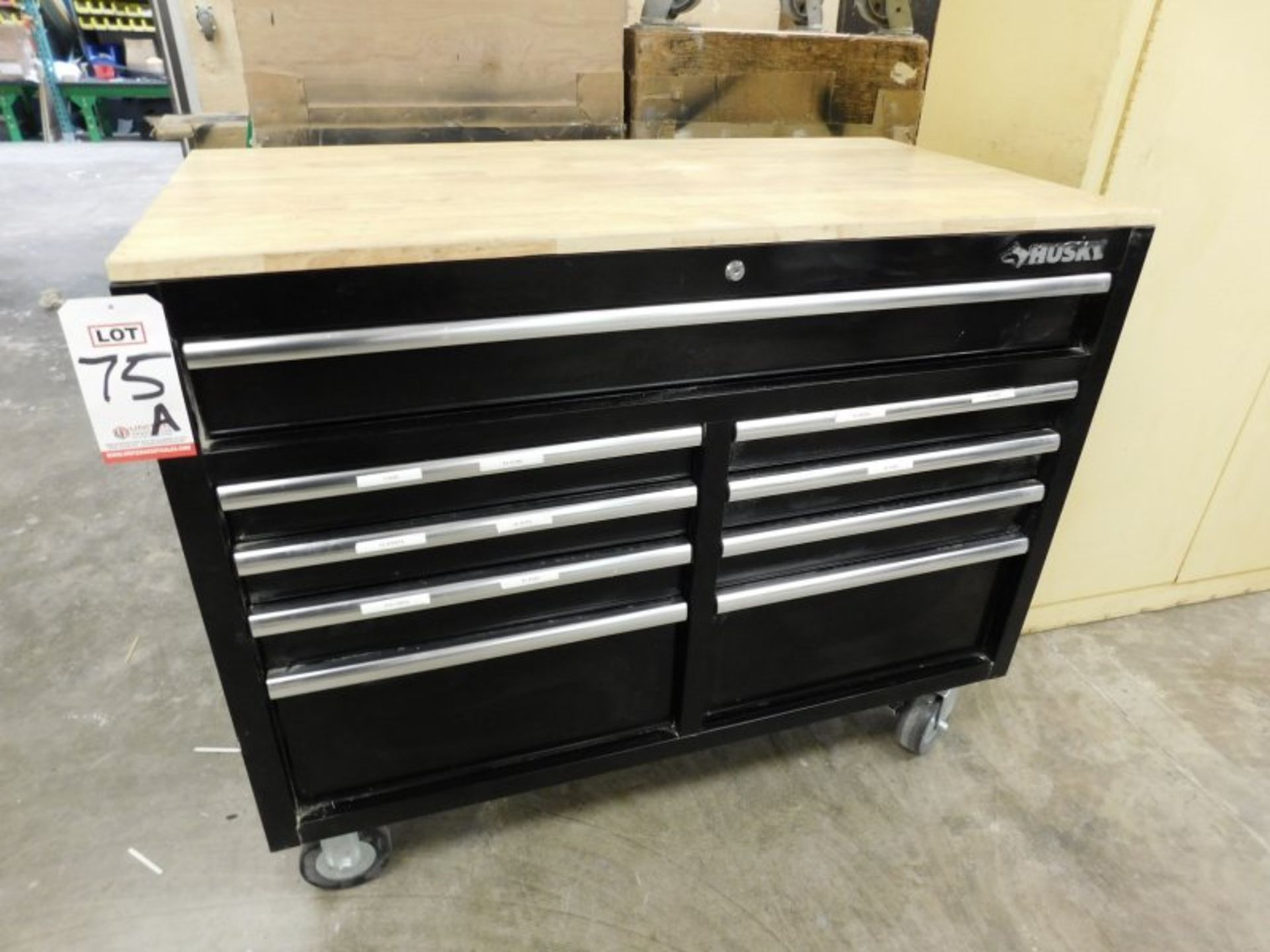 HUSKY 9-DRAWER ROLLING TOOLBOX, WOOD TOP, 46"X25"