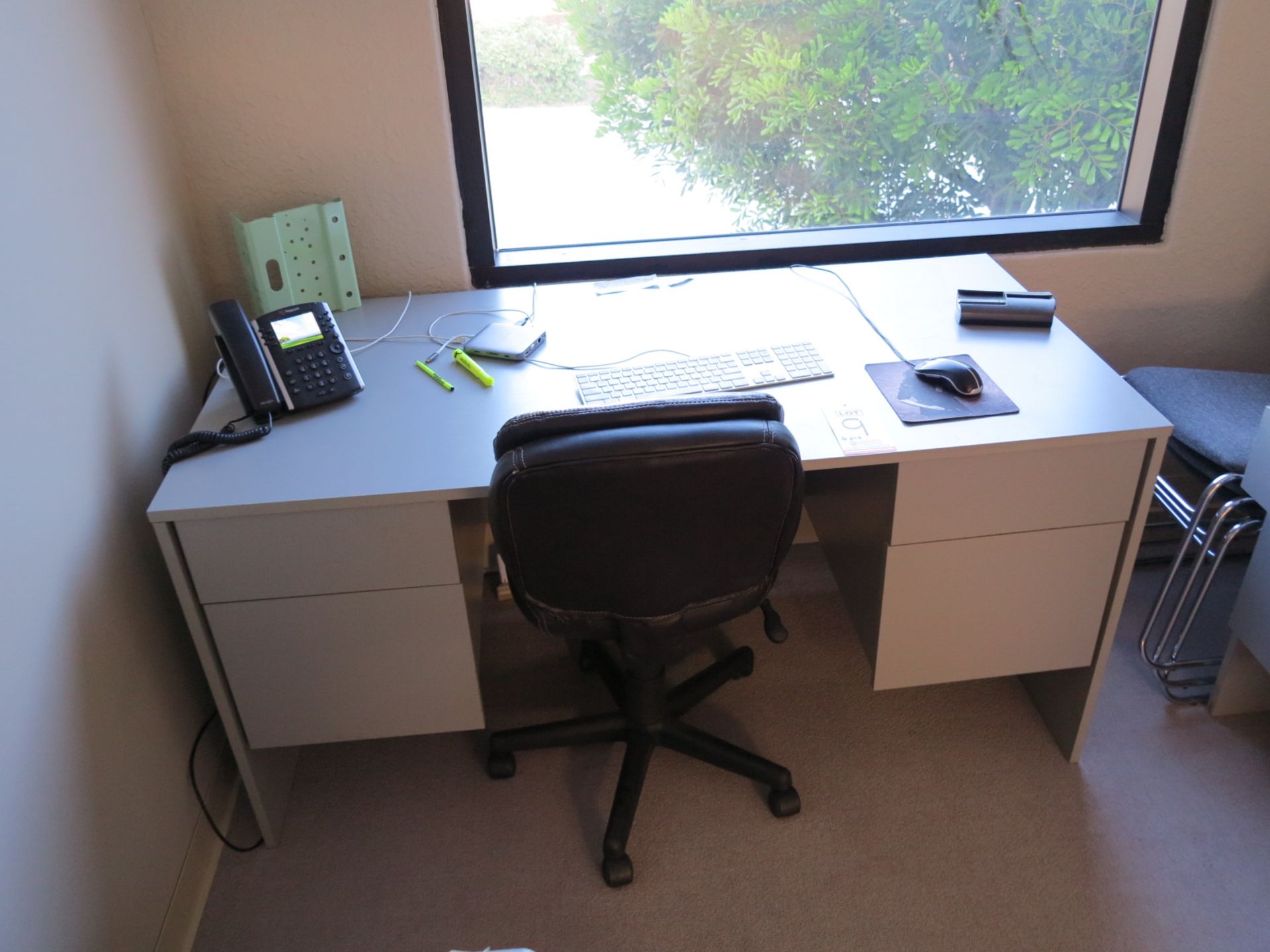 LOT - OFFICE DESK AND MATCHING CREDENZA, W/ CHAIRS