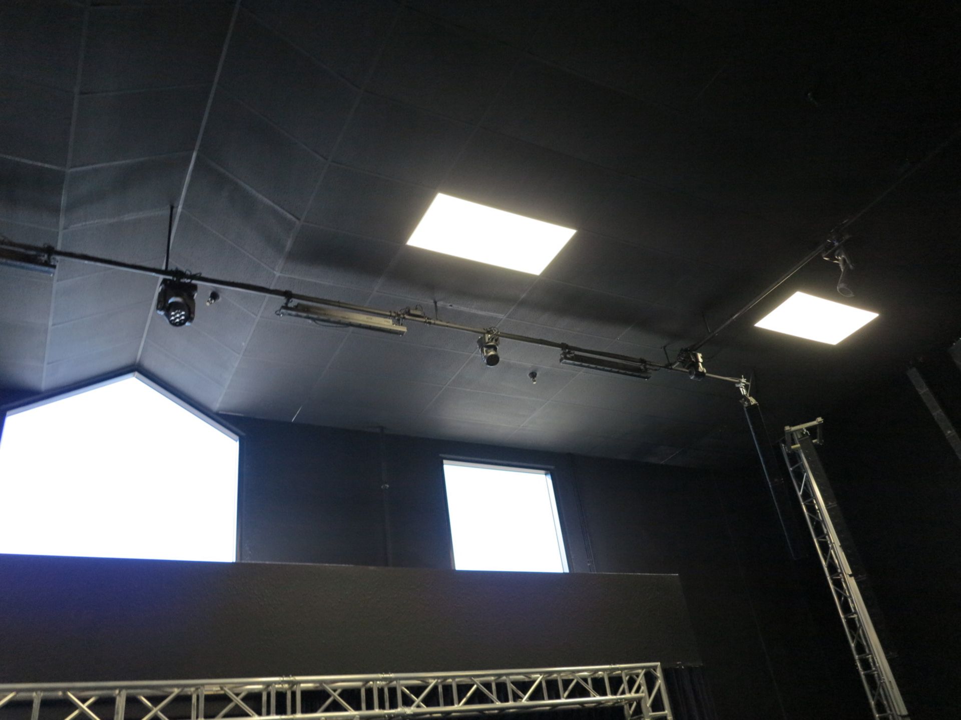 LOT - OVERHEAD LIGHTING SYSTEM W/ ALL TRACK AND THE FOLLOWING LIGHTS: (2) ADJ FOCUS SPOT THREE Z,